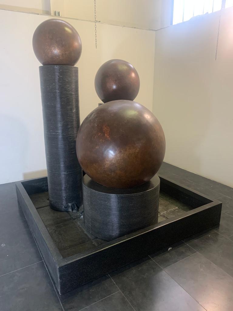 Futurist Fiberglass Fountain with Rotating Copper Balls by Ravi Shing, 1990 For Sale