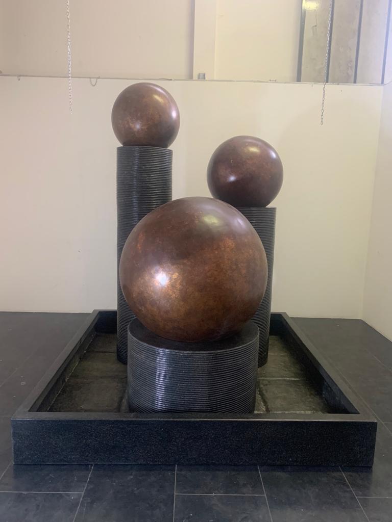 Fiberglass Fountain with Rotating Copper Balls by Ravi Shing, 1990 For Sale 1