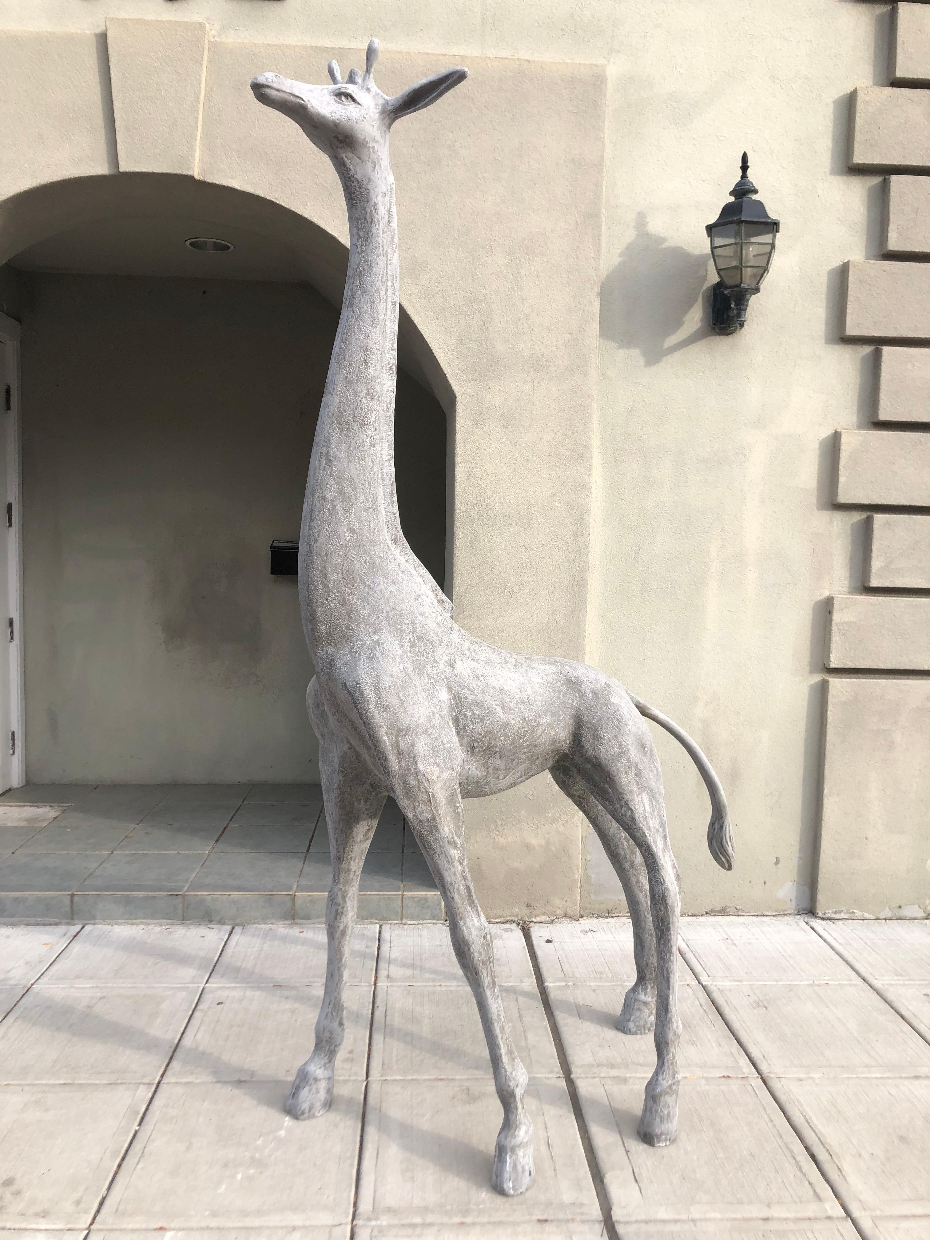 Fiberglass giraffe made of a very durable fiberglass which will withstand the elements. A fun piece to own which looks great in a yard or garden. I have one standing in the garden for the last 15 years and I love it one of may favorite animals.