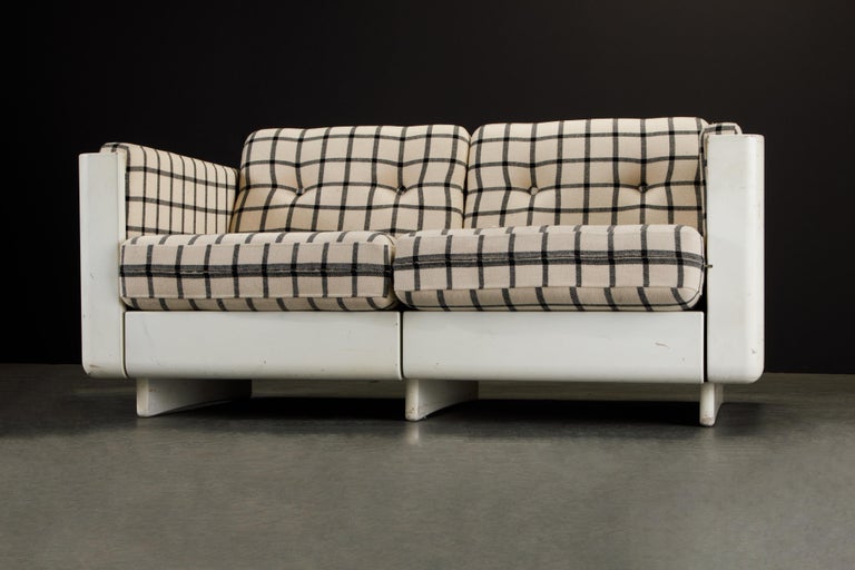 Fabric Fiberglass Loveseat and Coffee Table by Magnus Olesen for Durup, c 1965, Signed  For Sale