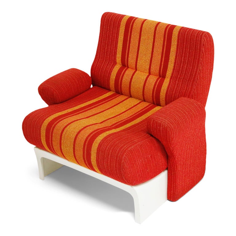 Fiberglass Scoop Lounge Chairs with Striped Fabric by Ernst Moeckl
