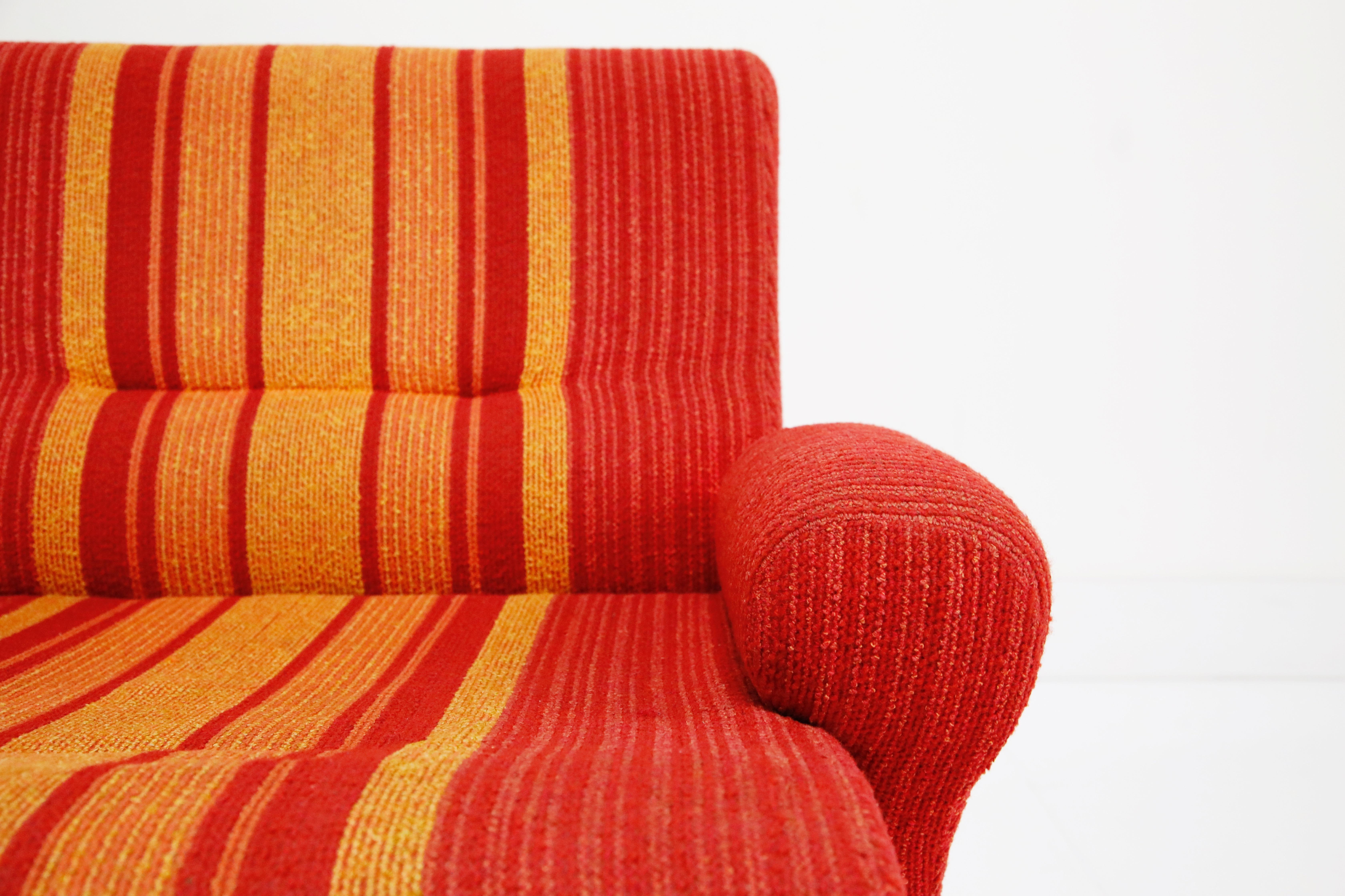 Mid-20th Century Fiberglass Scoop Lounge Chairs with Striped Fabric by Ernst Moeckl, Germany