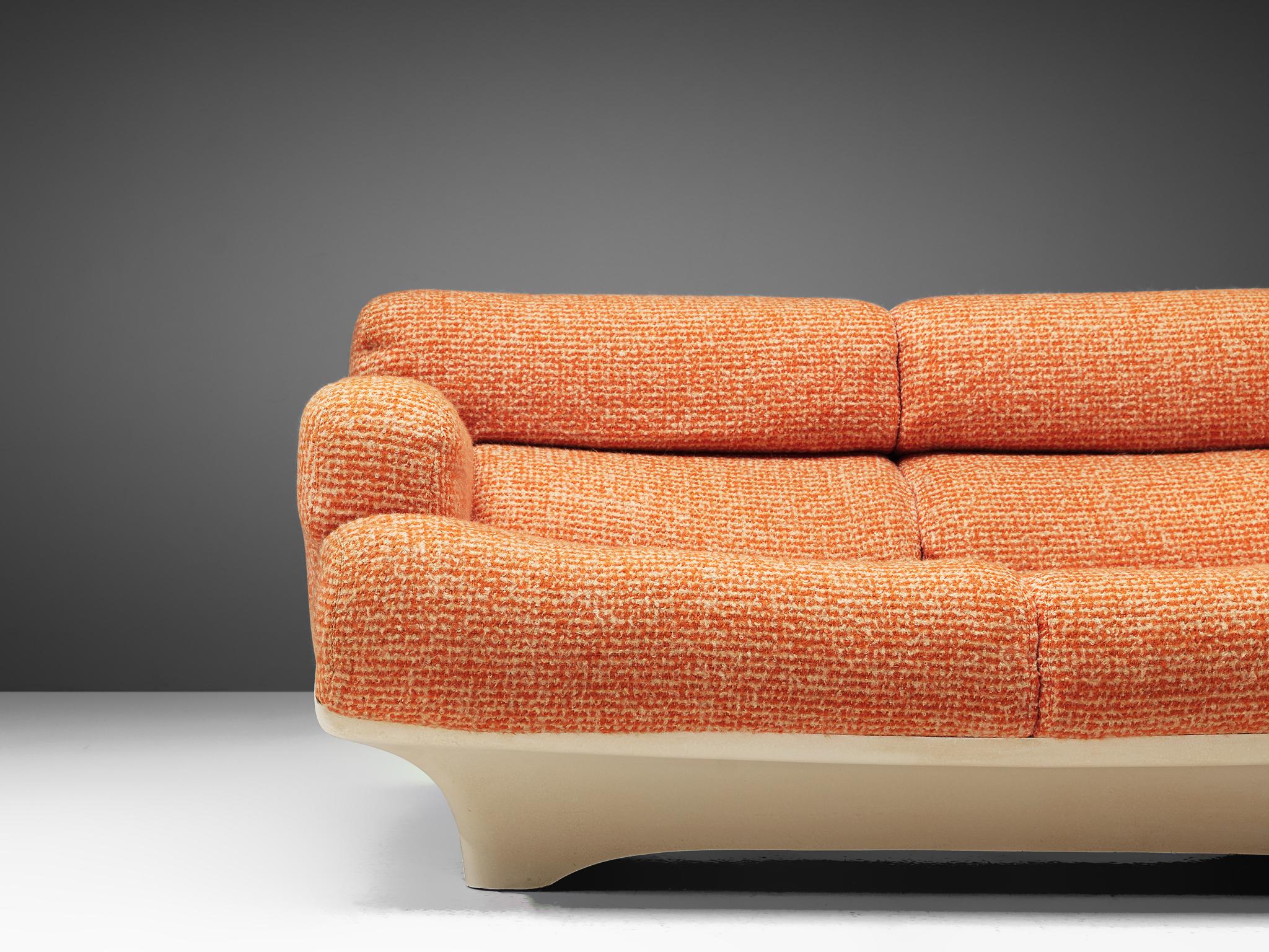 70s French Bright Sofa in Fiberglass and Peach Upholstery   In Good Condition In Waalwijk, NL