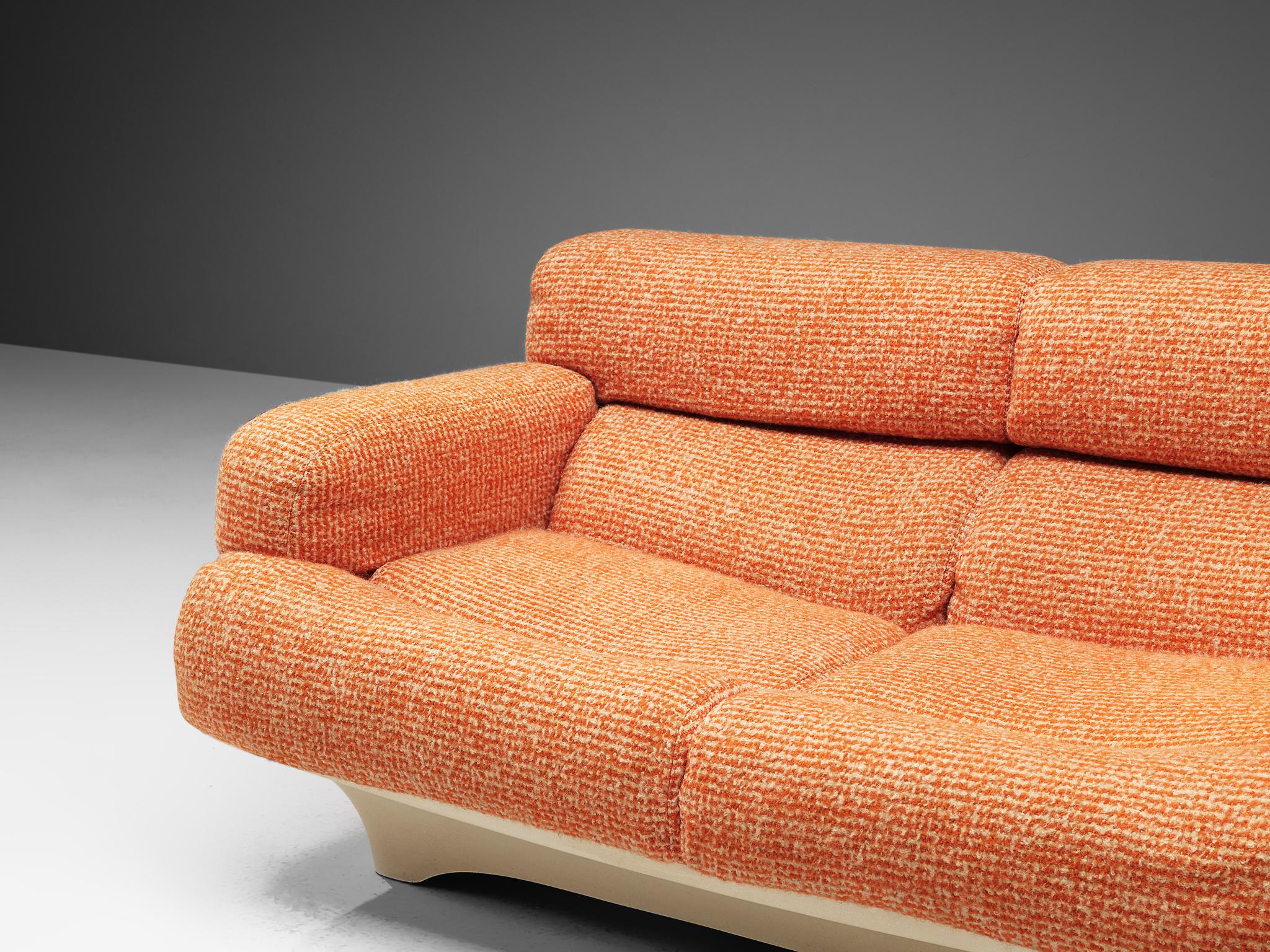 Late 20th Century 70s French Bright Sofa in Fiberglass and Peach Upholstery  