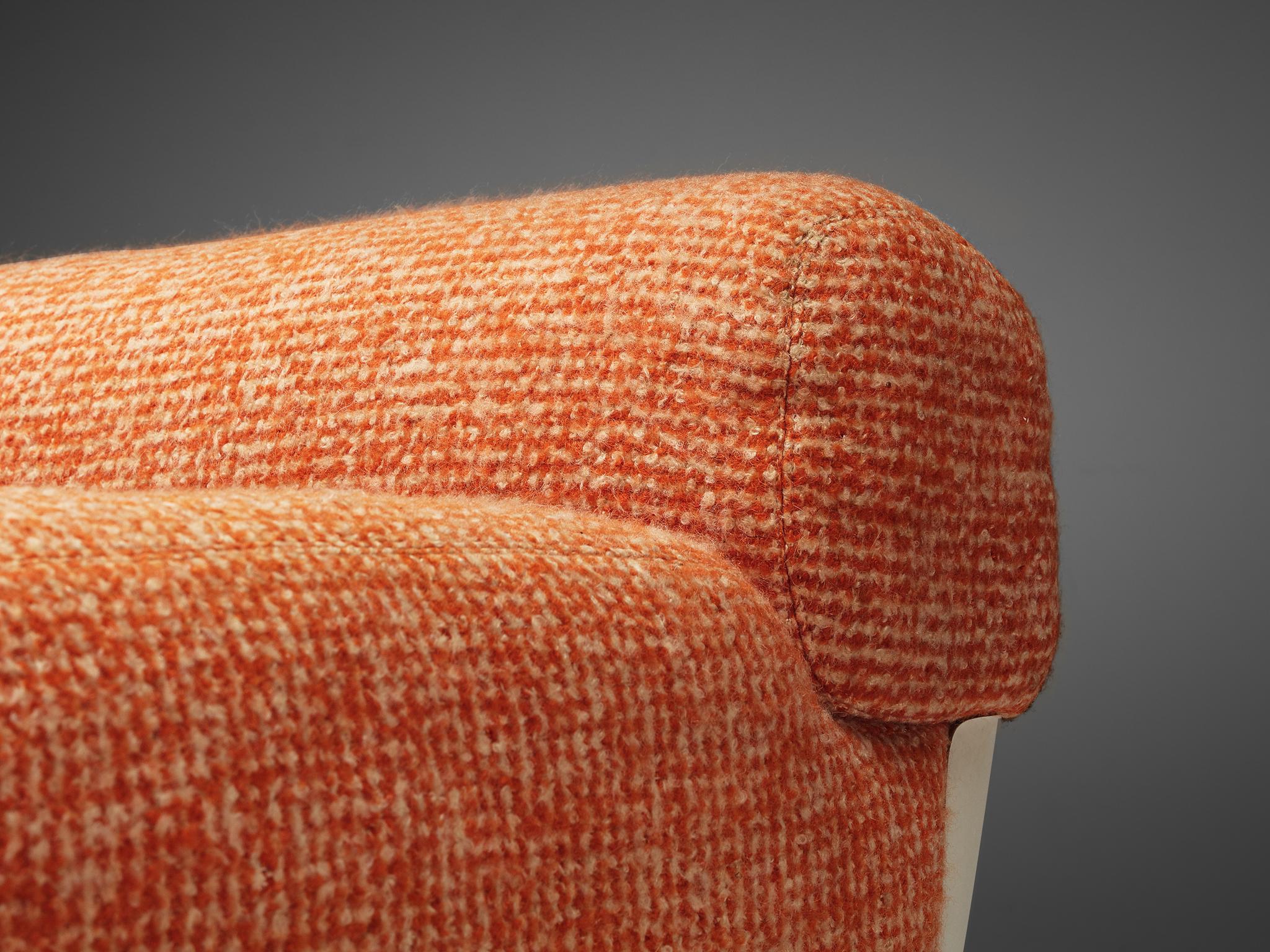Fabric 70s French Bright Sofa in Fiberglass and Peach Upholstery  