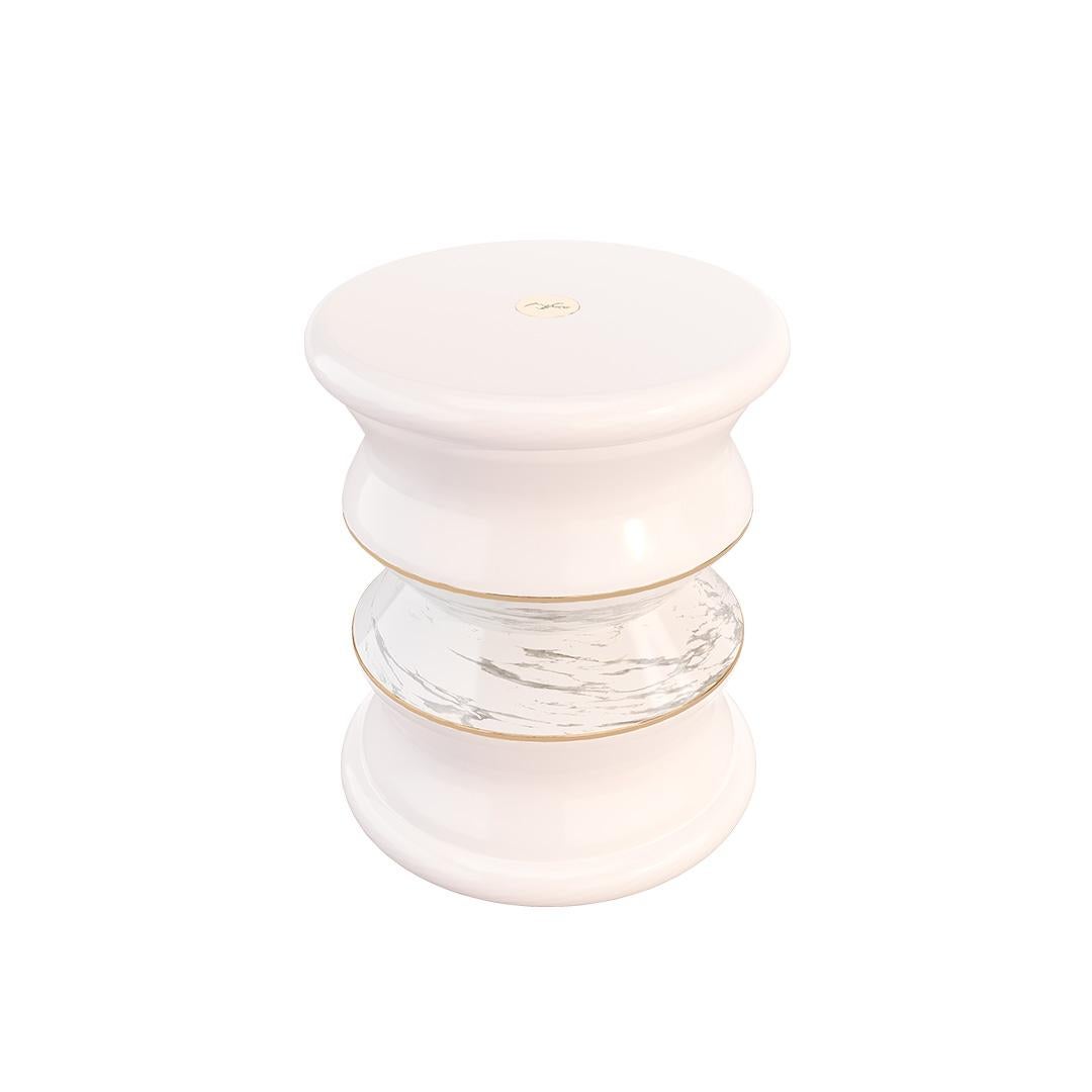 Modern Fiberglass Stool with Copper Plating Details in White For Sale