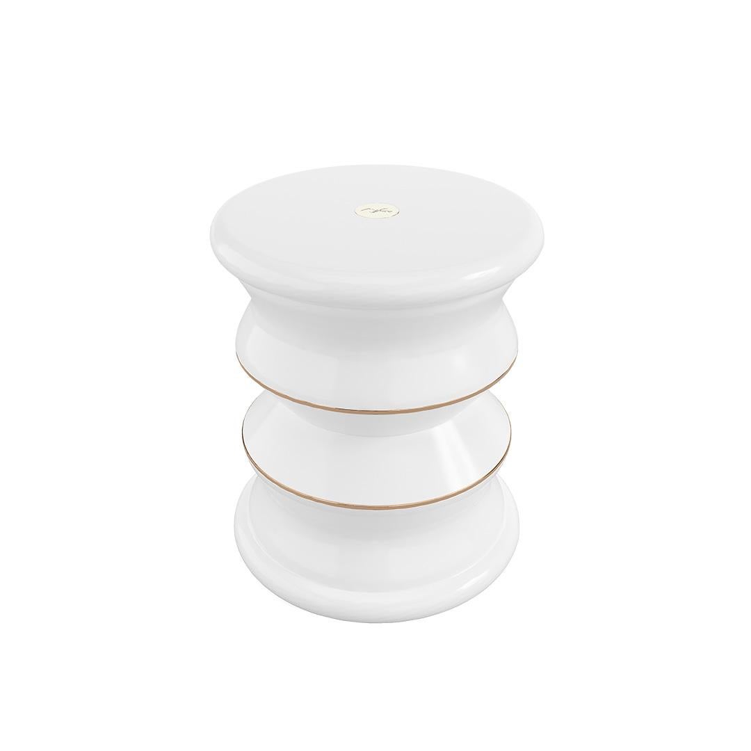 Contemporary Fiberglass Stool with Copper Plating Details in White For Sale