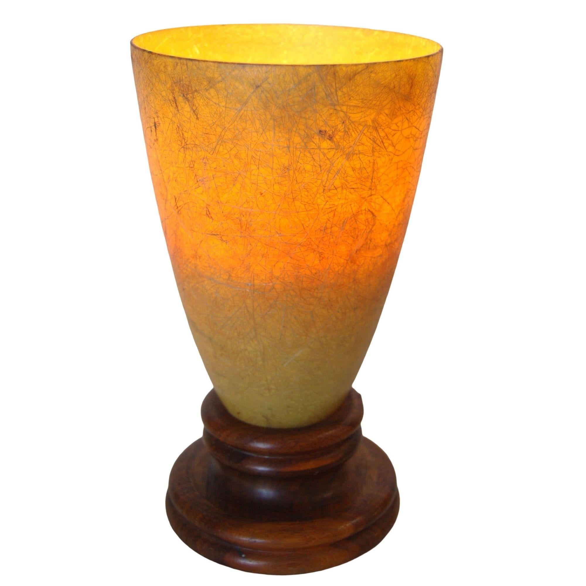 American Fiberglass Torchiere Table Lamp with Wood Base For Sale