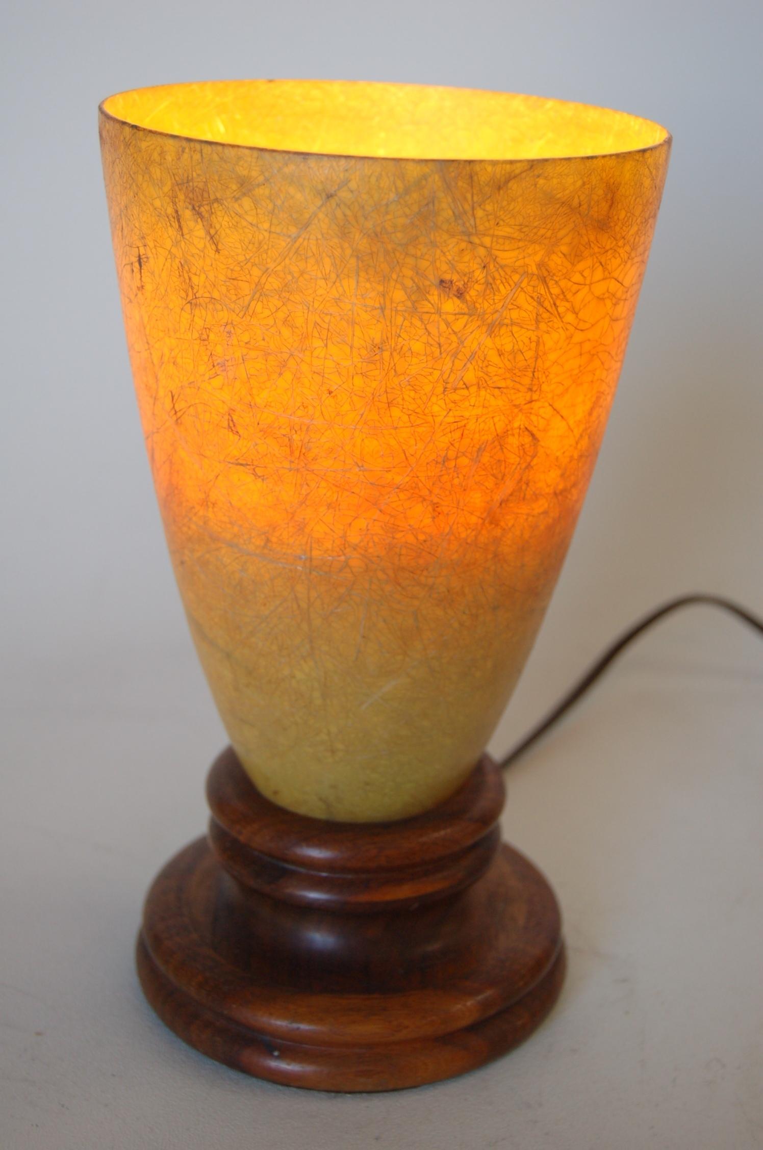 Fiberglass Torchiere Table Lamp with Wood Base In Excellent Condition For Sale In Van Nuys, CA