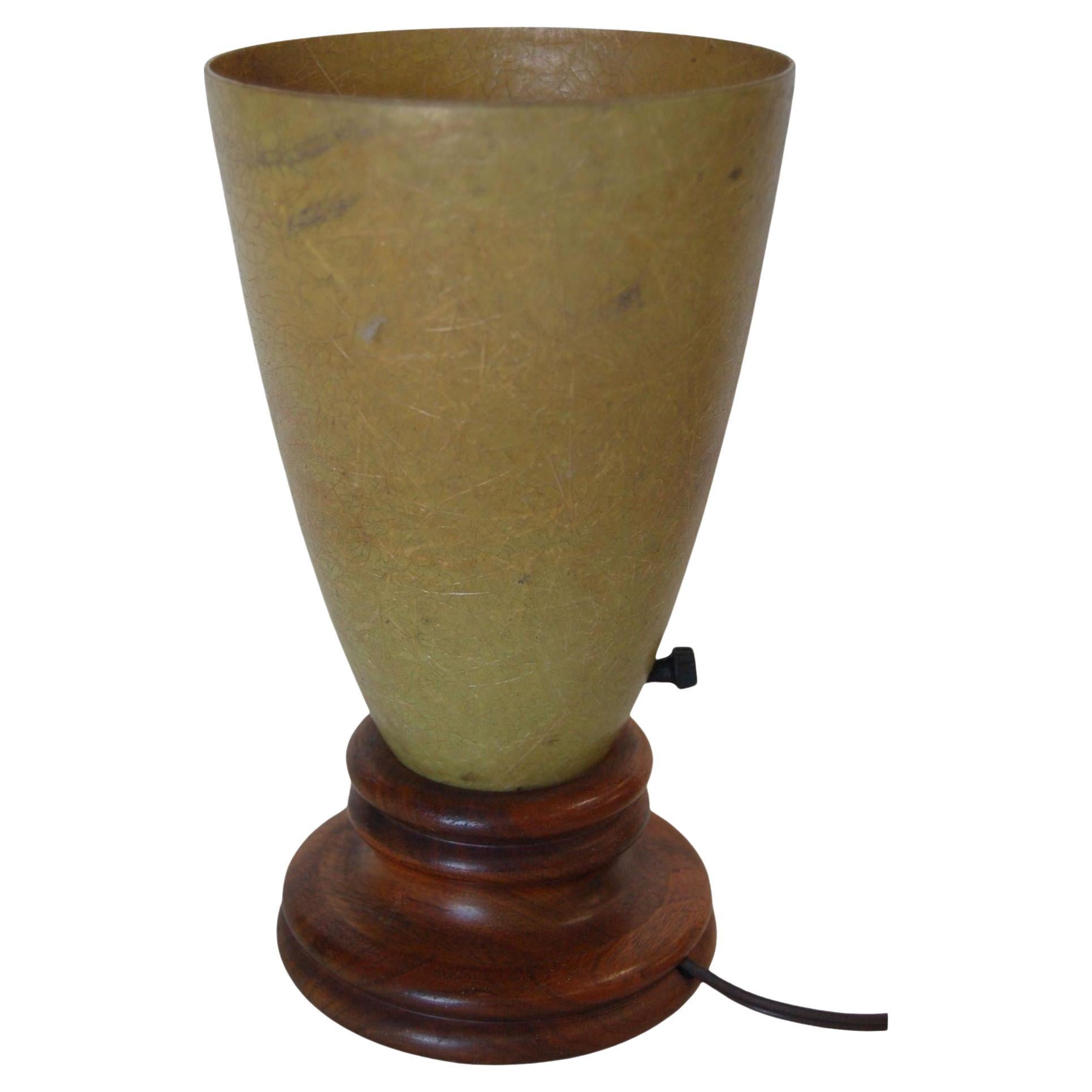 Fiberglass Torchiere Table Lamp with Wood Base For Sale