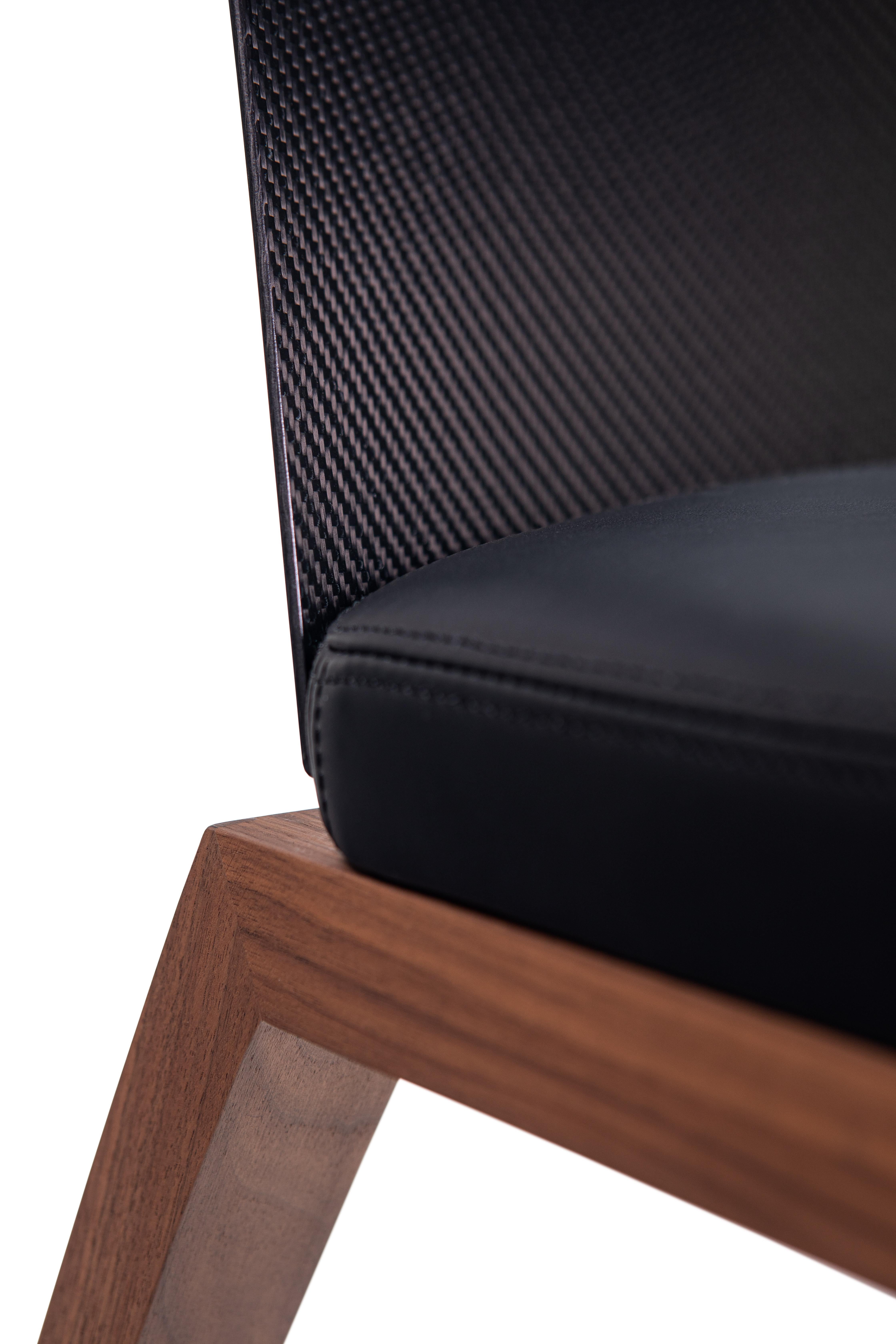 Italian Fibra Chair, Design Chair in Carbon Fiber and Canaletto Walnut, Made in Italy For Sale