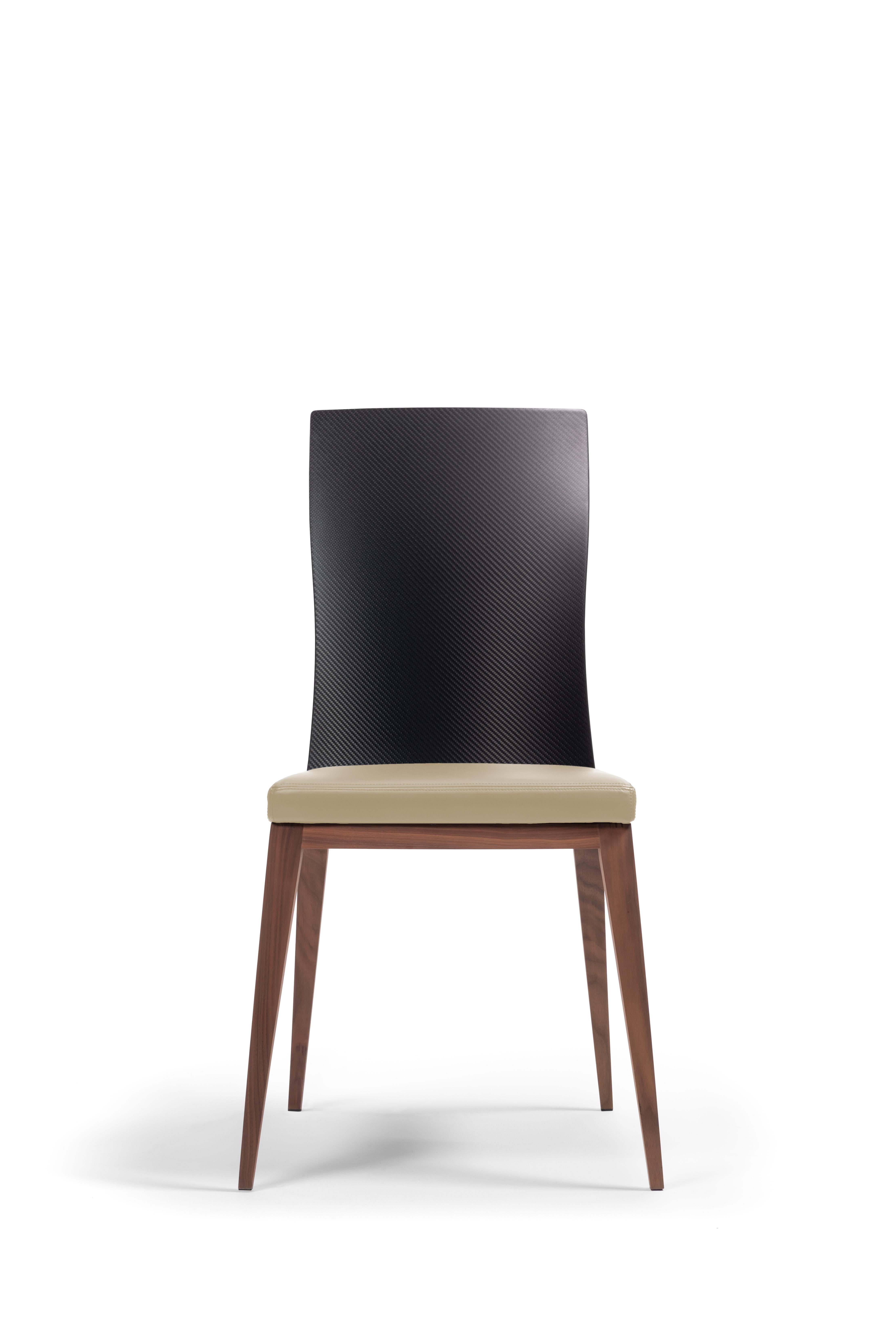 Contemporary Fibra Chair, Design Chair in Carbon Fiber and Canaletto Walnut, Made in Italy