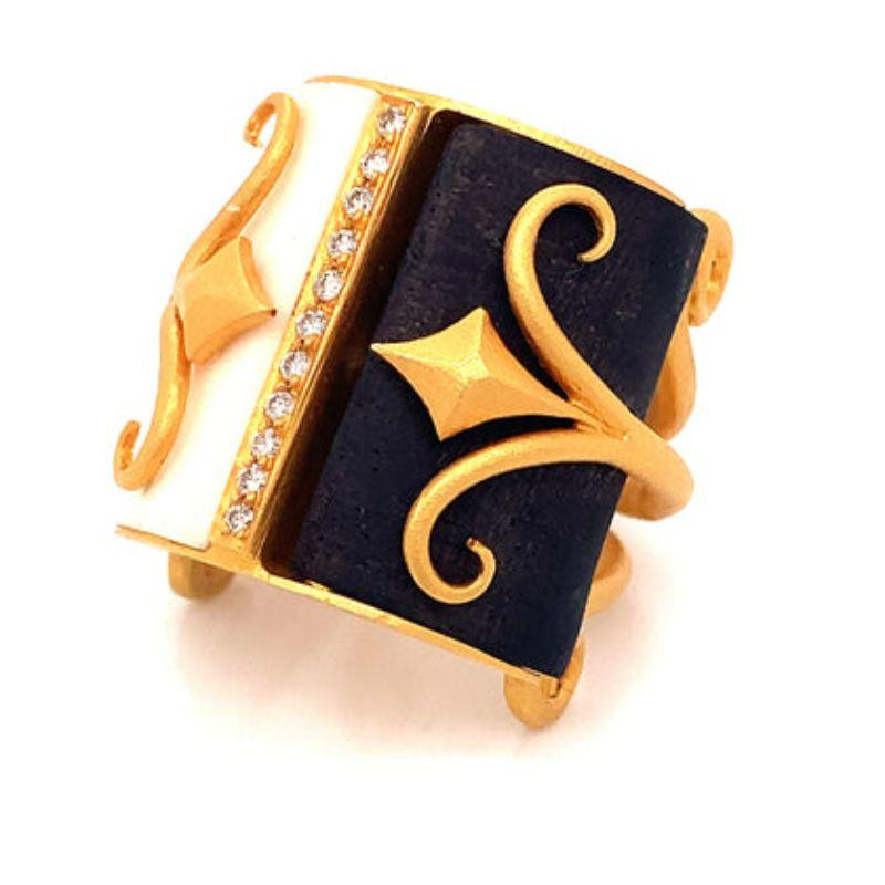 Moderne Bague Fibula incrustée de diamants en or jaune 18 carats en vente