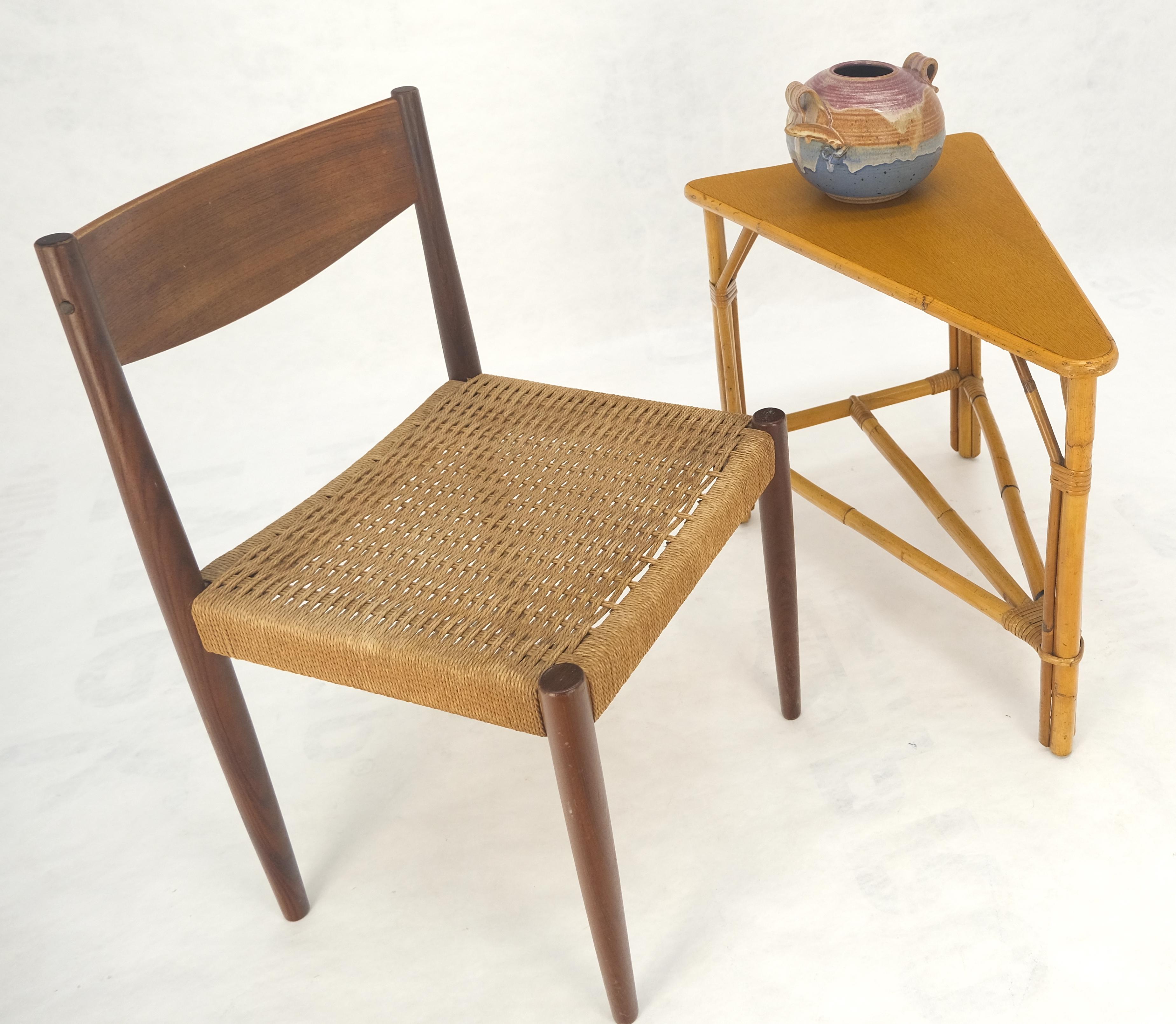 Lacquered Fick Reed Atr Bamboo Rattam Wedge Triangle Shape Occasional Side End Table Stand For Sale