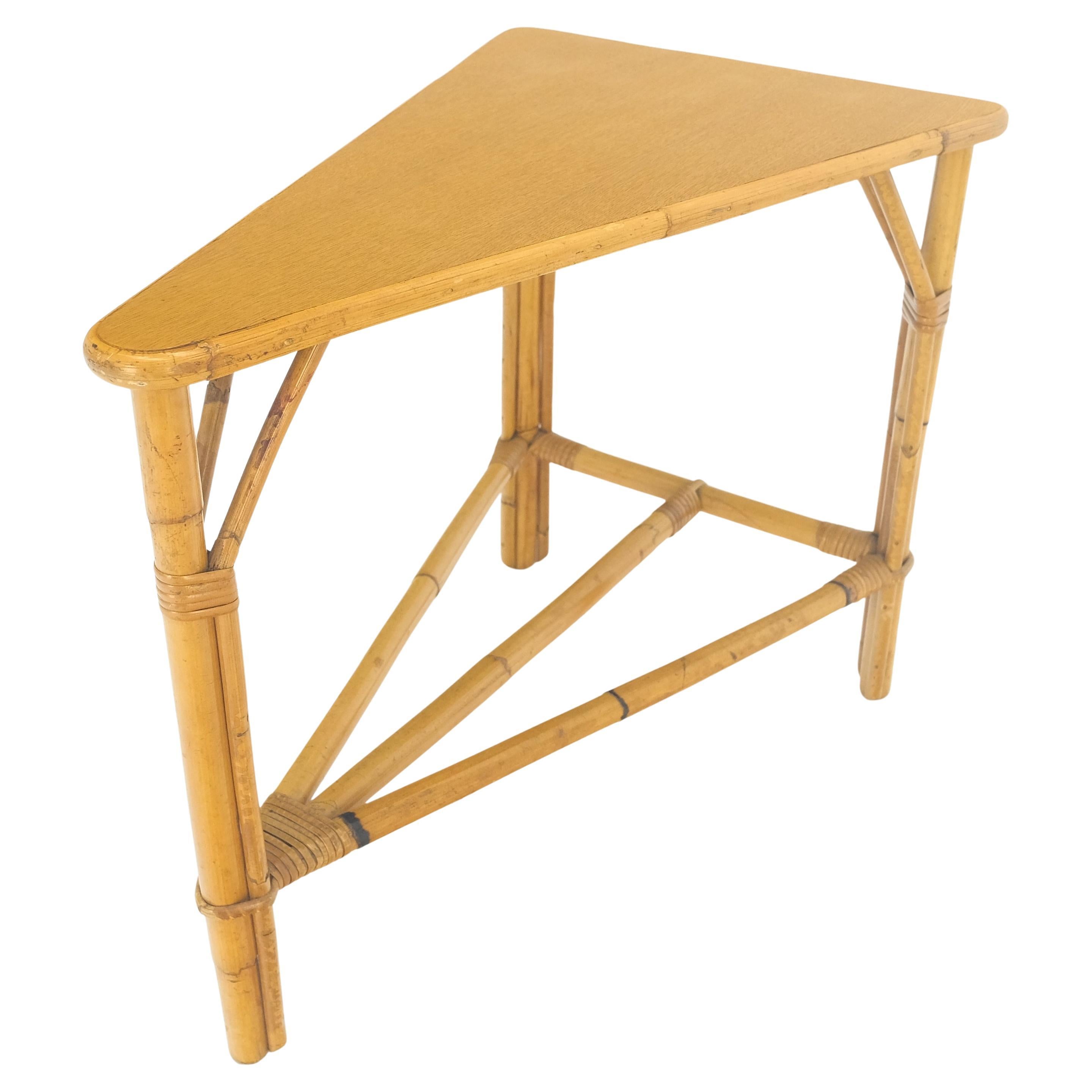 Fick Reed Atr Bamboo Rattam Wedge Triangle Shape Occasional Side End Table Stand For Sale