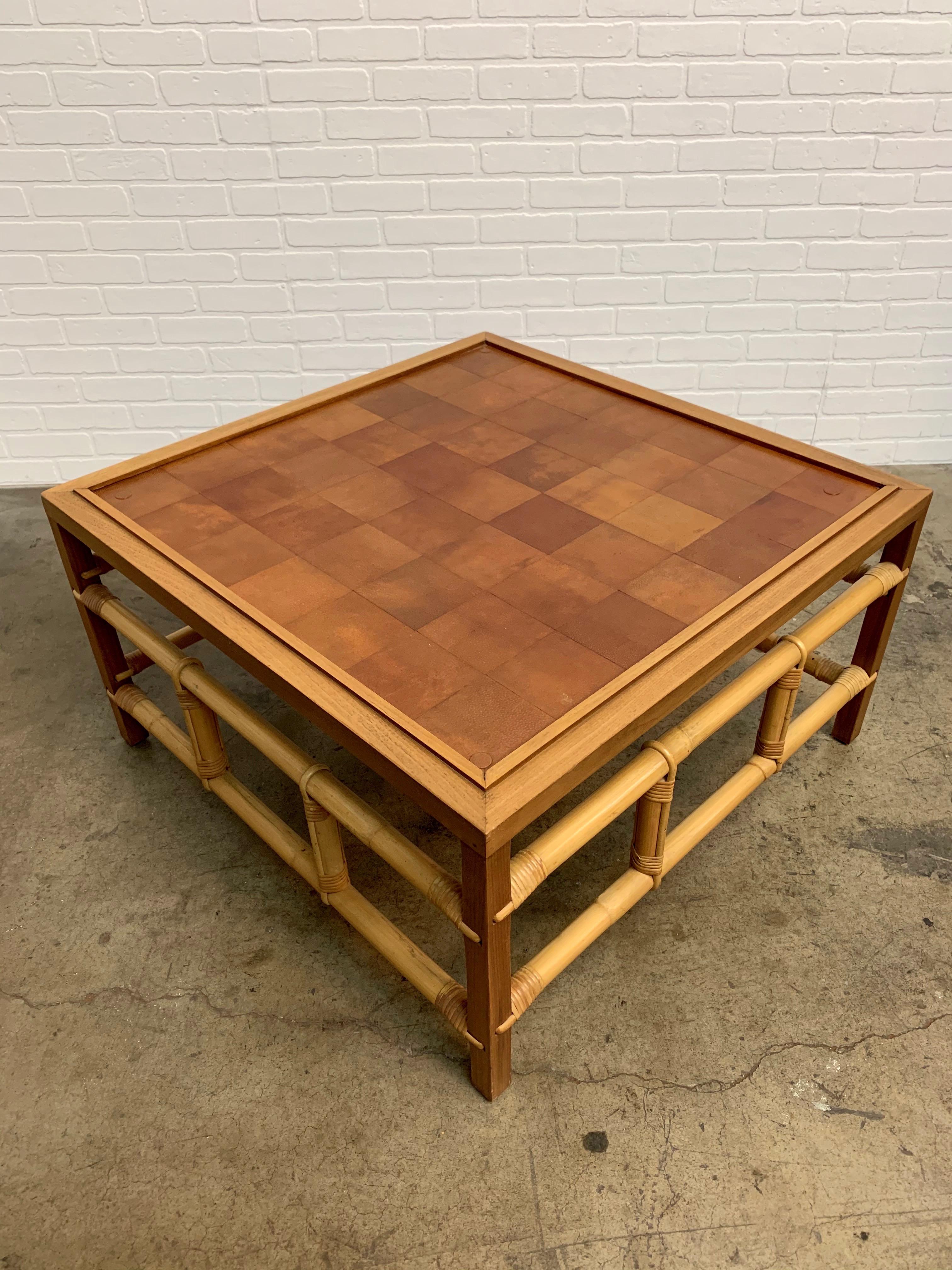 Fickes Reed Coffee Table with Patchwork Leather Top 2