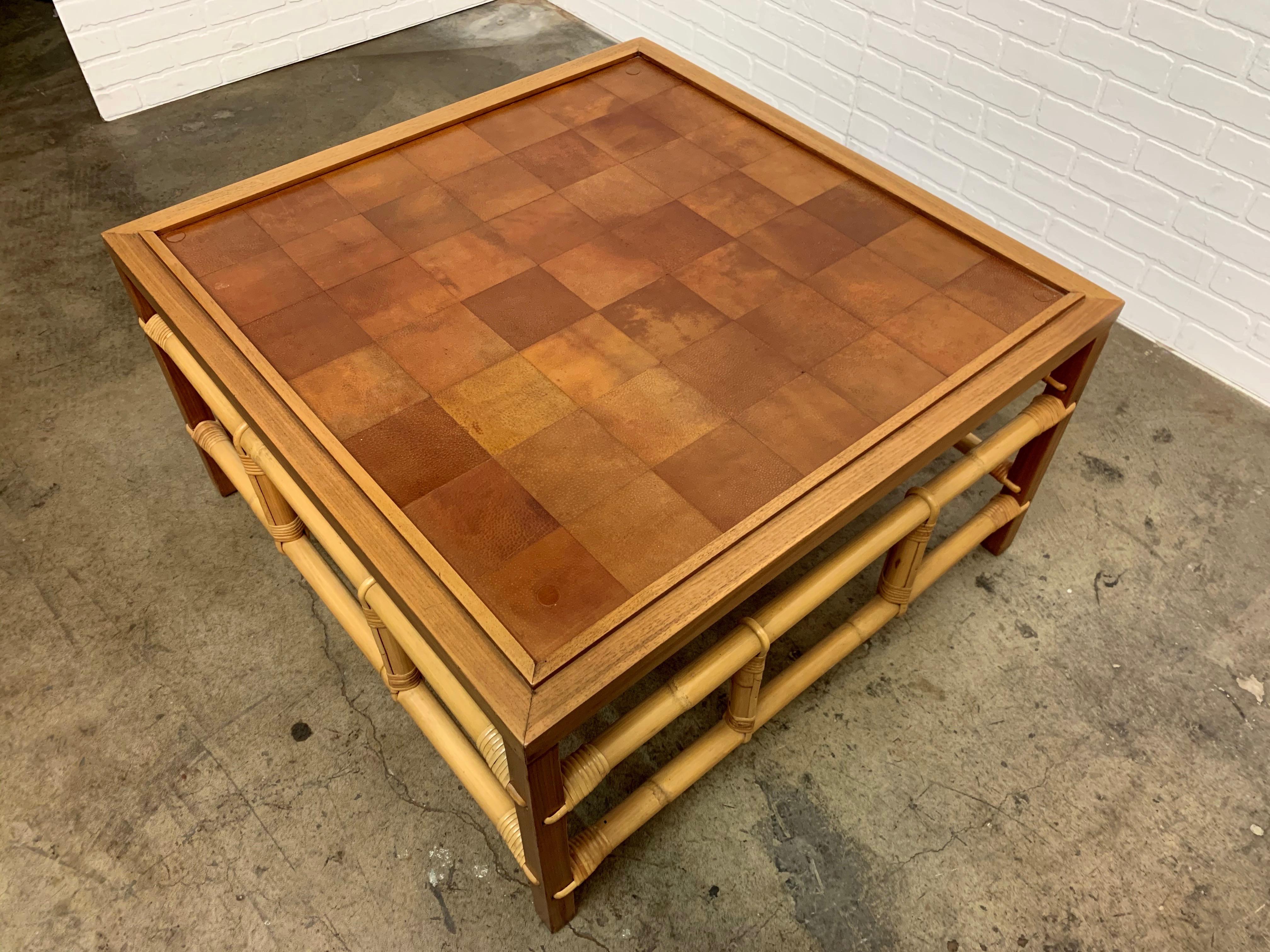 Fickes Reed Coffee Table with Patchwork Leather Top 2