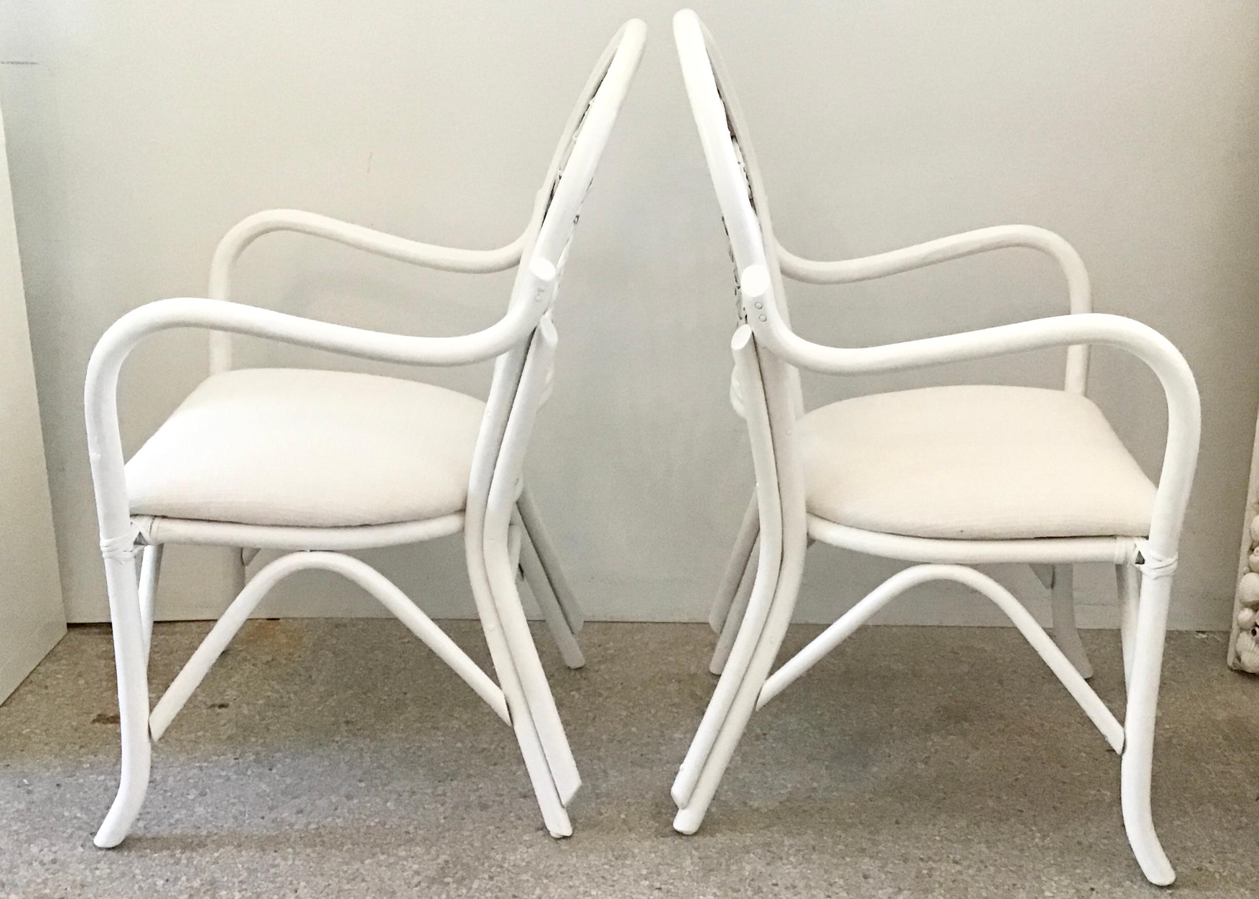 Modern Ficks Reed Arm Chairs with New Todd Hase Upholstery, a Pair For Sale