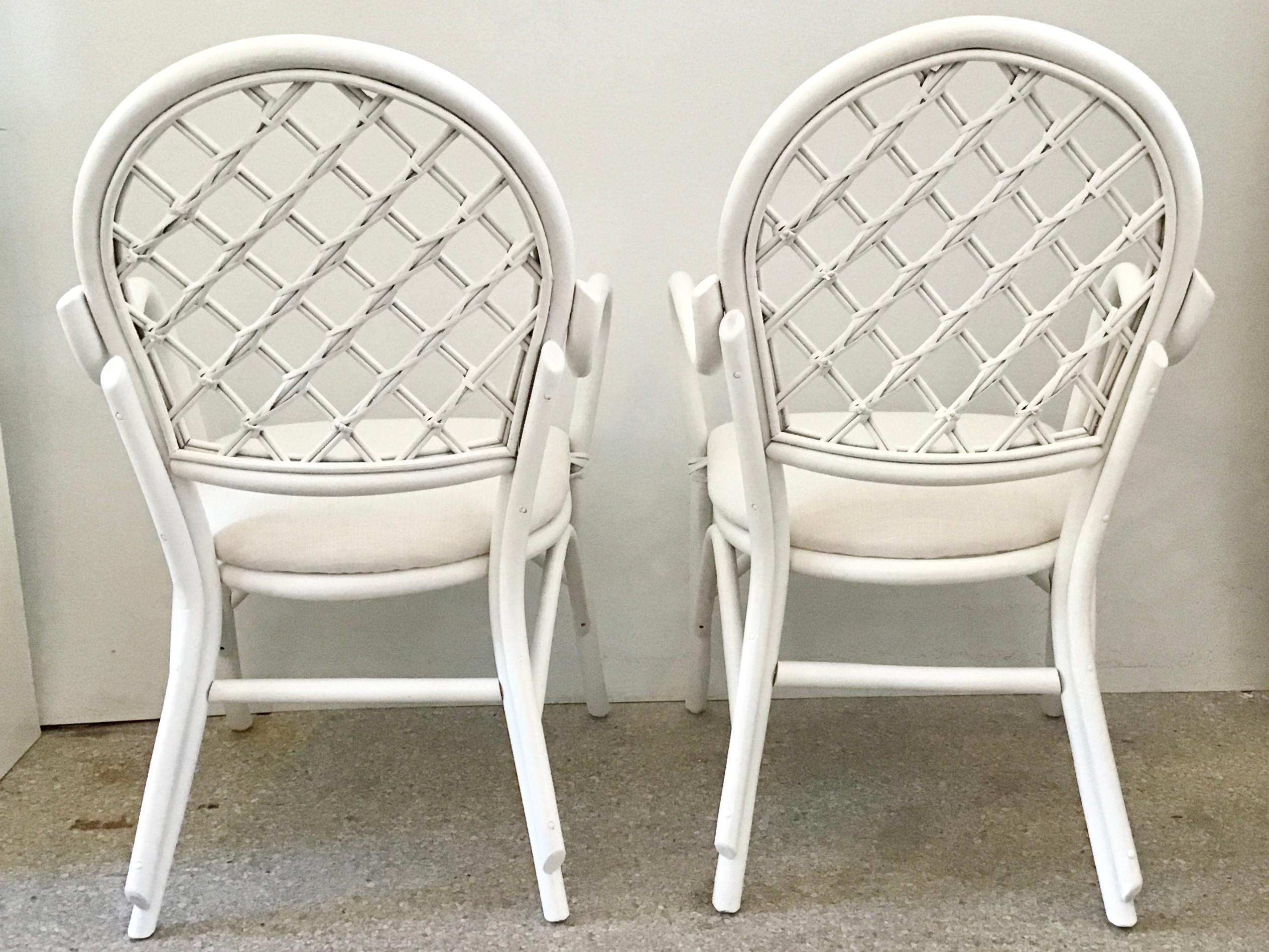 Ficks Reed Arm Chairs with New Todd Hase Upholstery, a Pair In Good Condition For Sale In Los Angeles, CA
