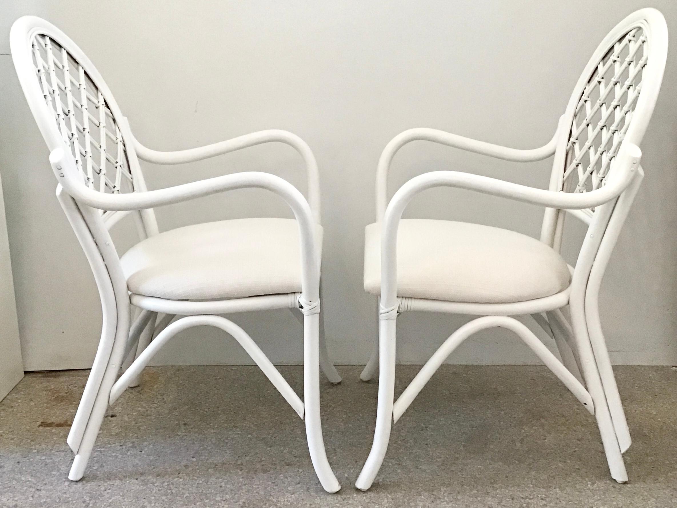 Mid-20th Century Ficks Reed Arm Chairs with New Todd Hase Upholstery, a Pair For Sale