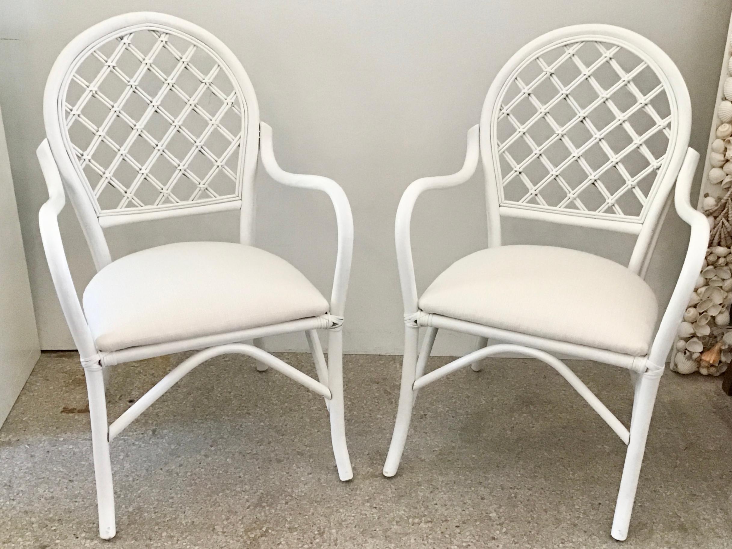 Ficks Reed Arm Chairs with New Todd Hase Upholstery, a Pair For Sale 1