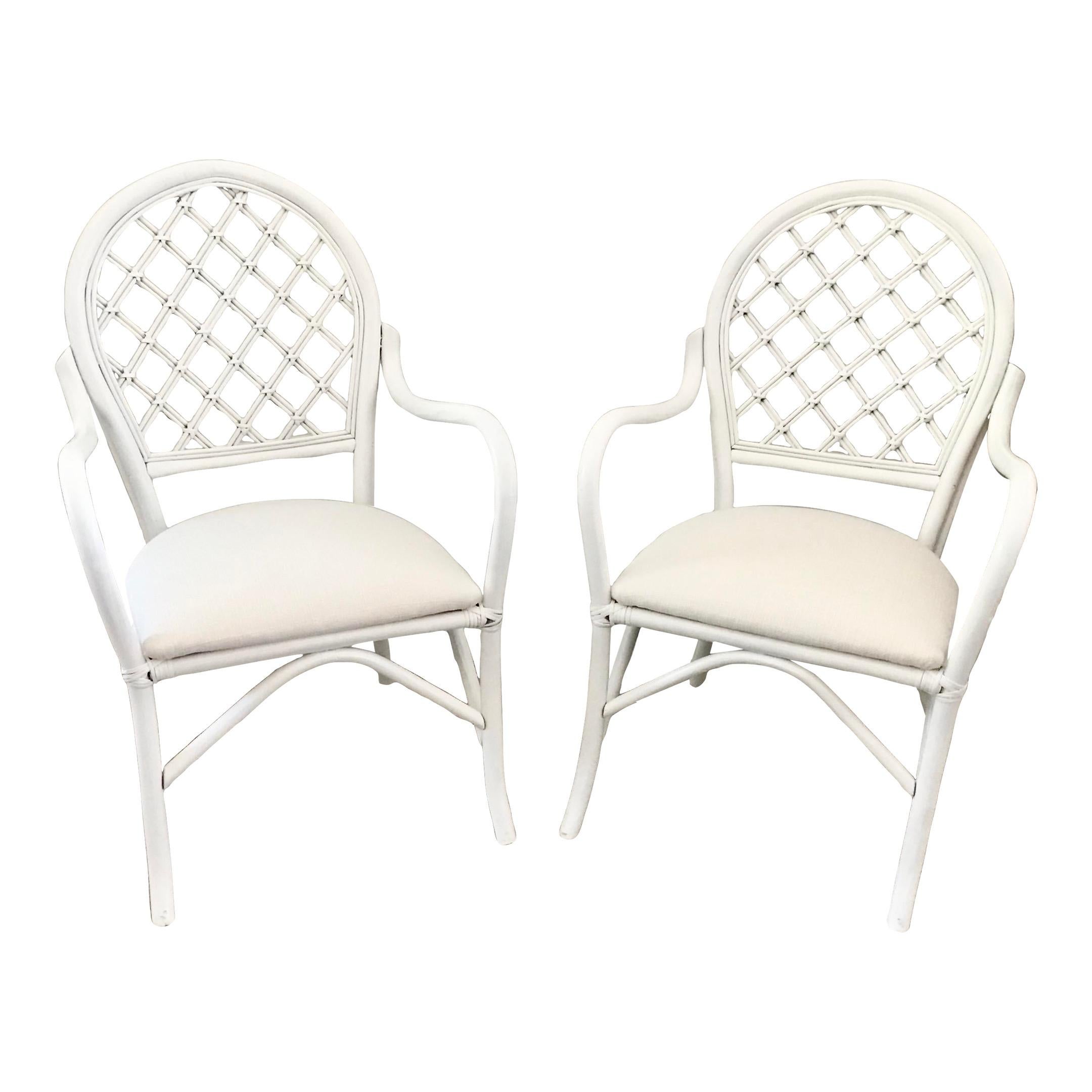 Paire de fauteuils Ficks en roseau avec tapisserie Todd Hase neuf