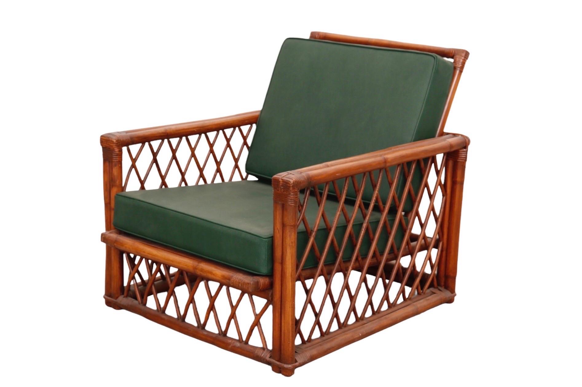 Ficks Reed Bamboo Lounge Chair and Ottoman In Good Condition In Bradenton, FL