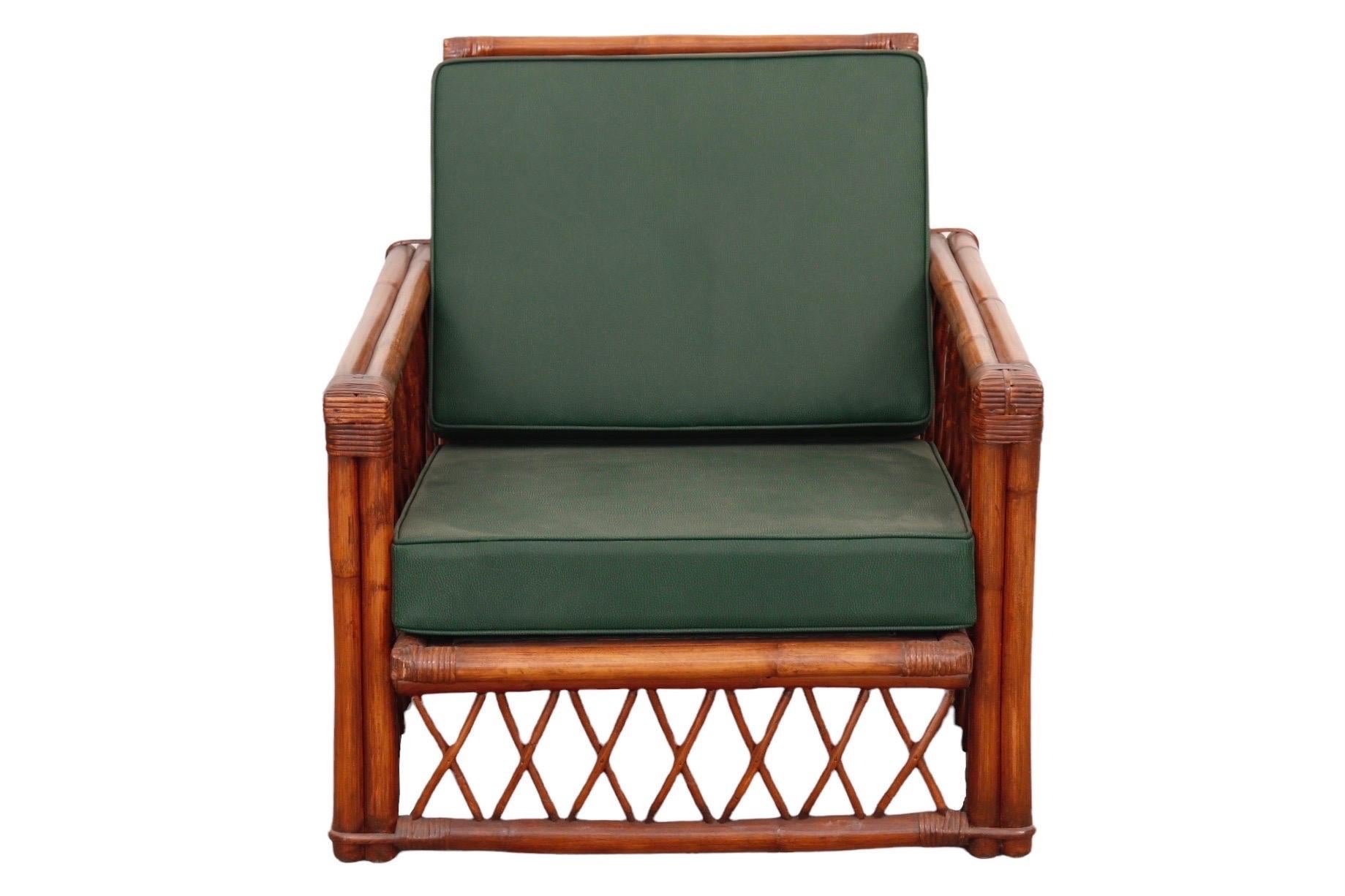 20th Century Ficks Reed Bamboo Lounge Chair and Ottoman