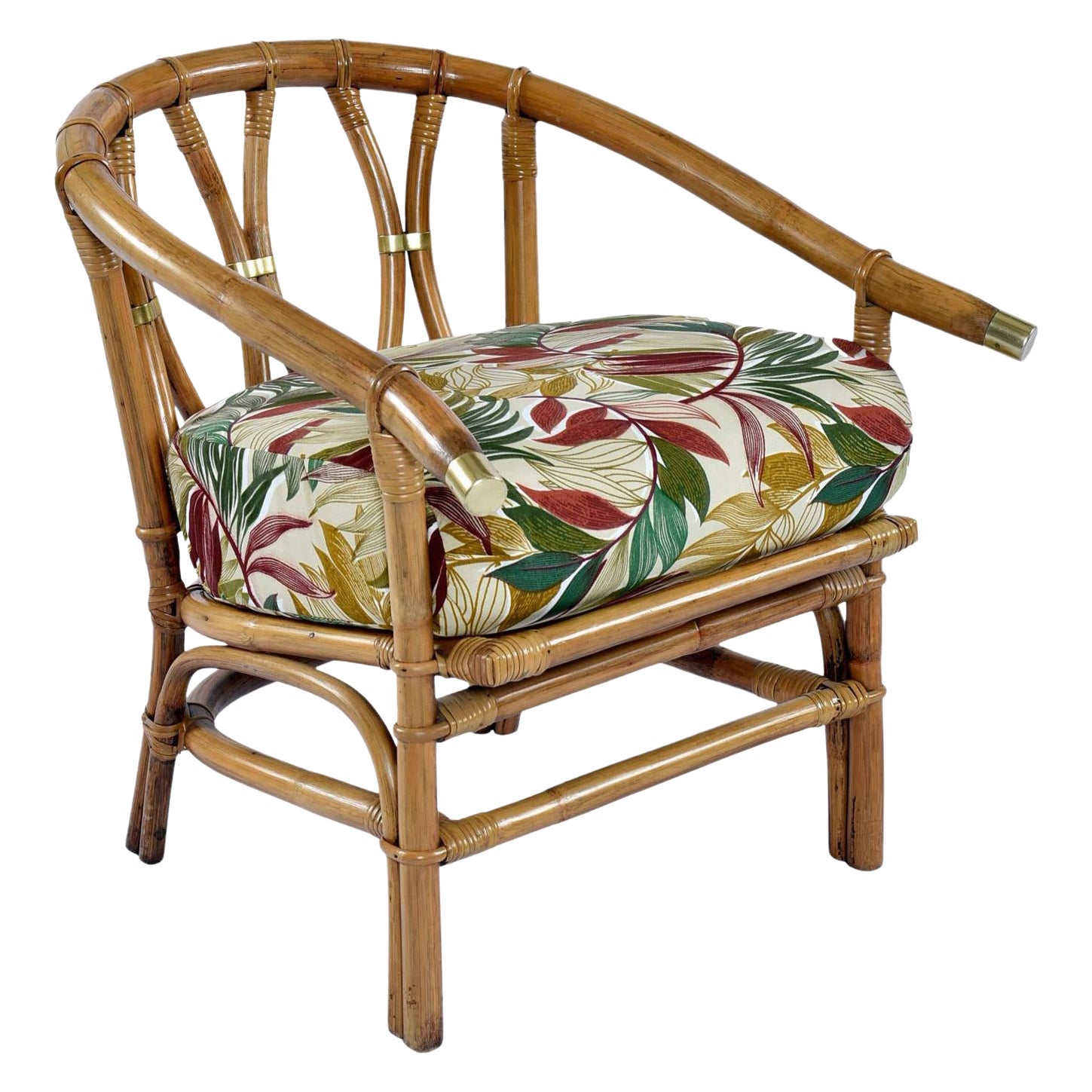 Ficks Reed Bamboo Rattan Armchair by John Wisner, Brass Accents, 1950s