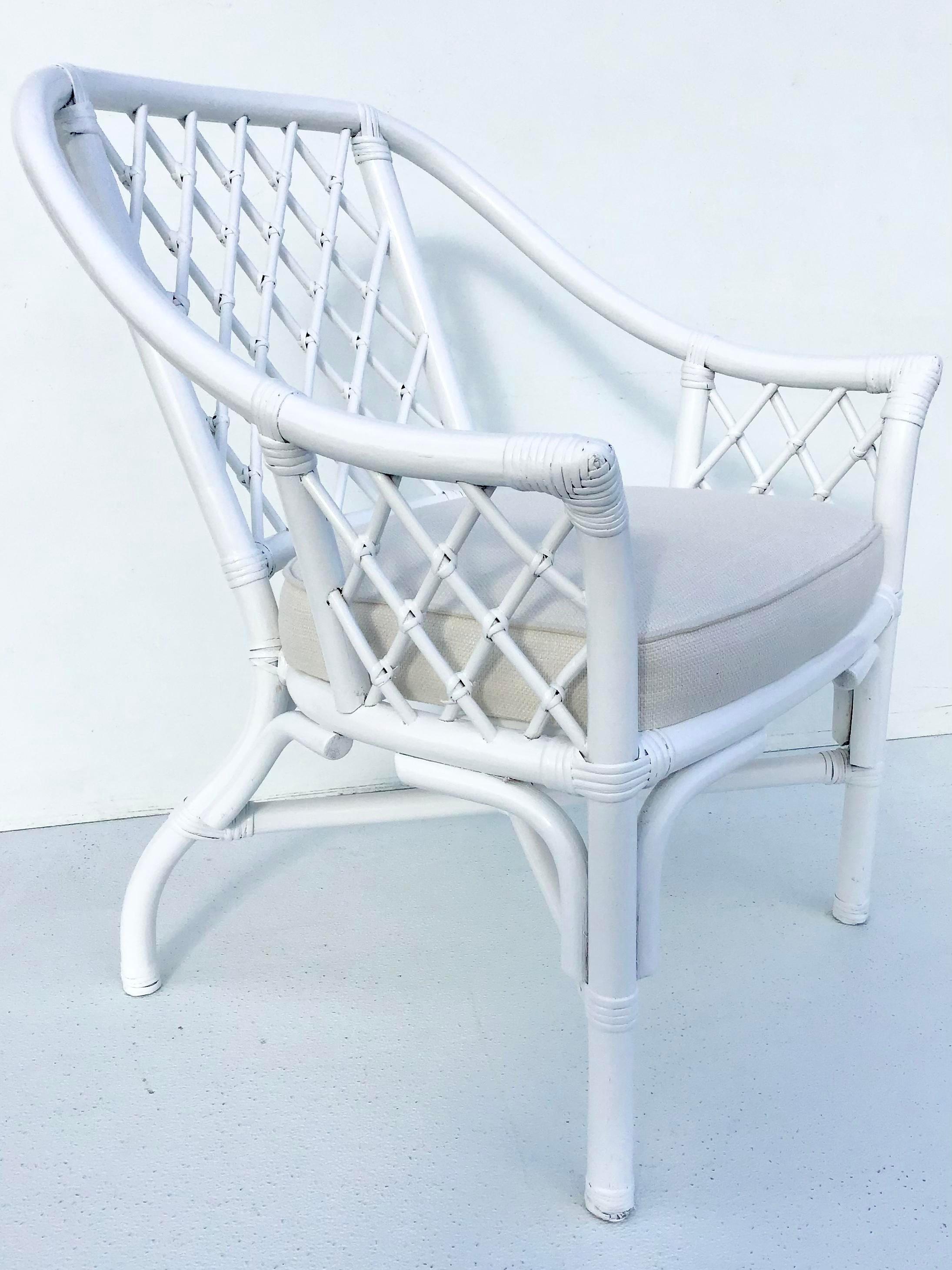 Ficks Reed Barrel Chairs in White Lacquer and Todd Hase Textiles, a Pair For Sale 6