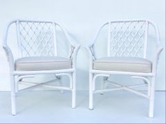 Ficks Reed Barrel Chairs in White Lacquer and Todd Hase Textiles, a Pair
