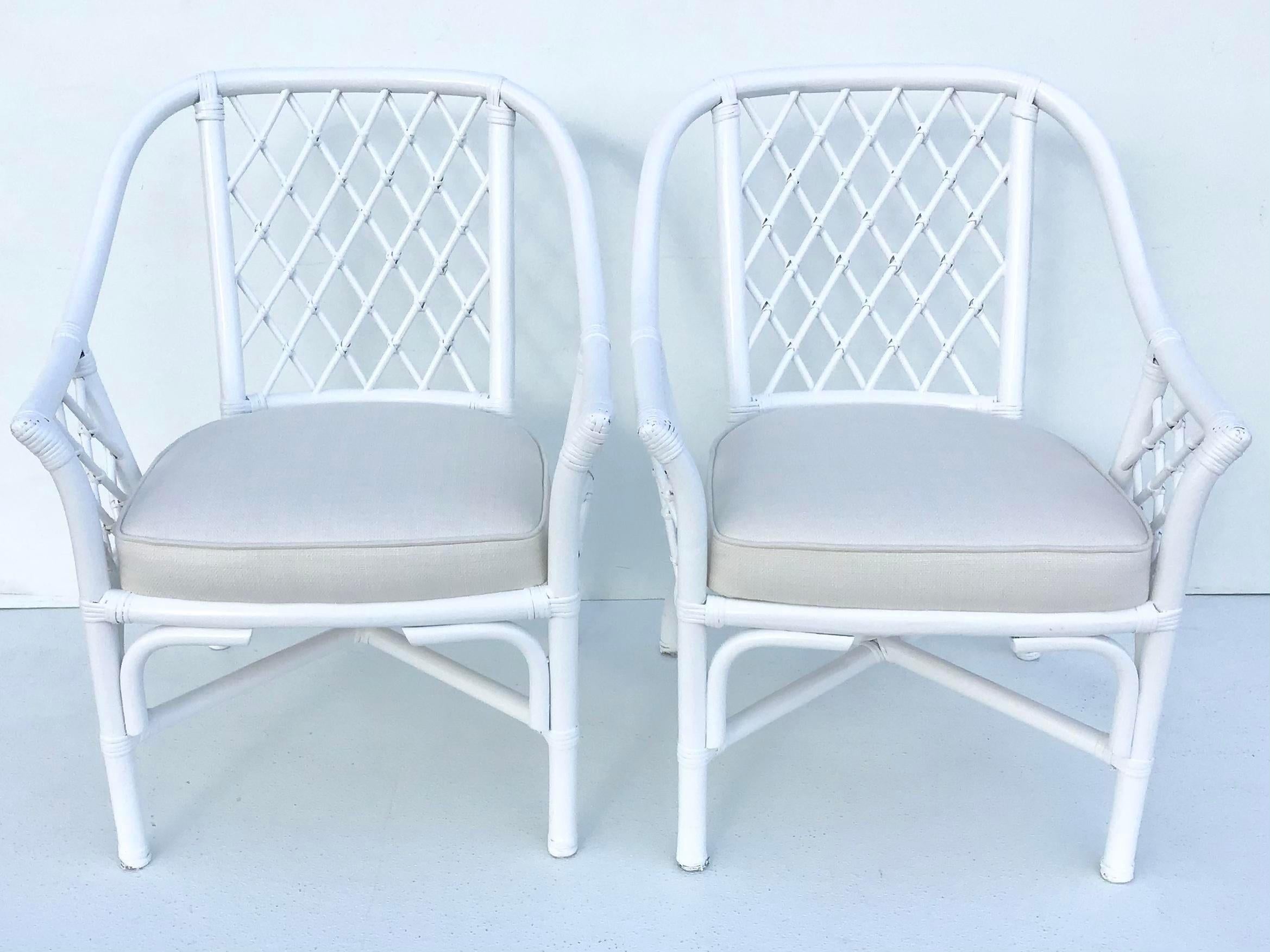 Modern Ficks Reed Barrel Chairs in White Lacquer and Todd Hase Textiles, a Pair For Sale