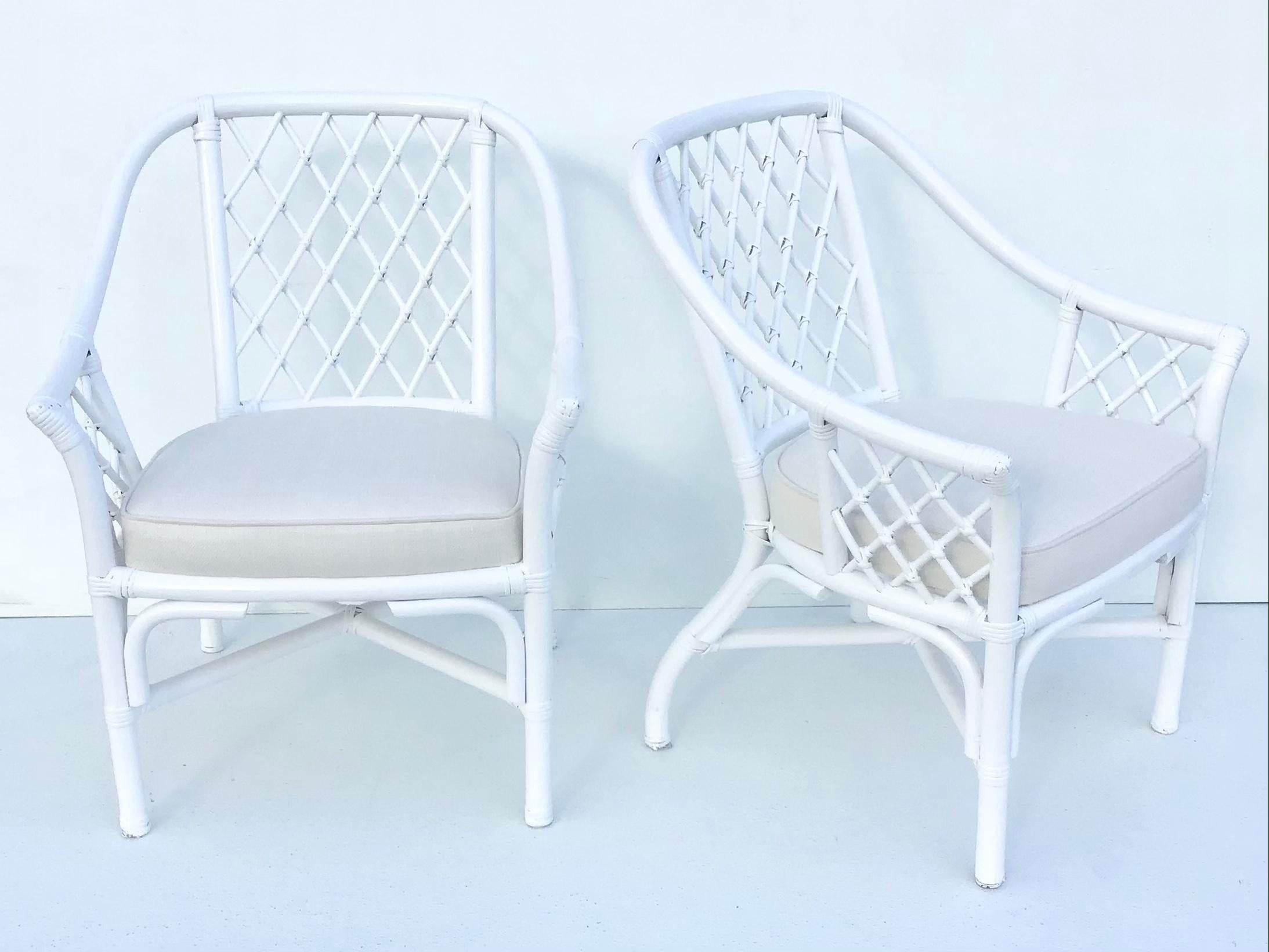 Ficks Reed Barrel Chairs in White Lacquer and Todd Hase Textiles, a Pair For Sale 1