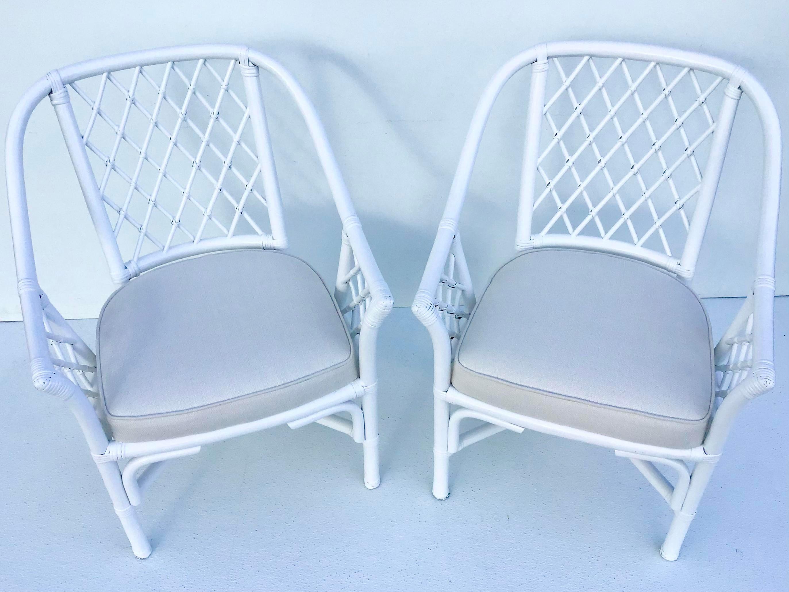 Ficks Reed Barrel Chairs in White Lacquer and Todd Hase Textiles, a Pair For Sale 2
