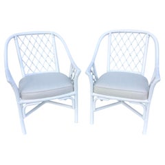 Ficks Reed Barrel Chairs in White Lacquer and Todd Hase Textiles, a Pair