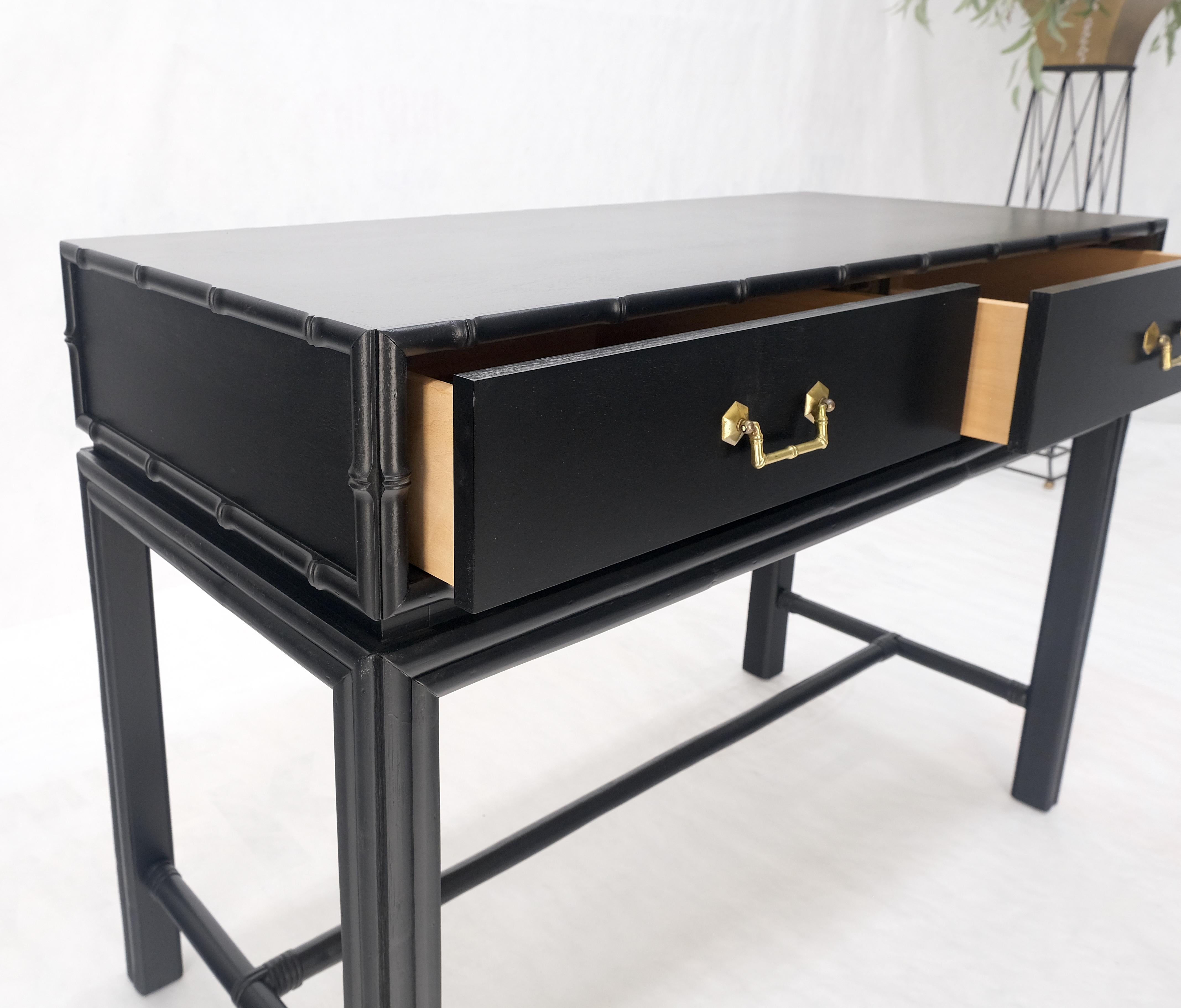 Ficks Reed Black Lacquer Faux Bamboo Solid Brass Pulls Two Drawer Console Desk For Sale 3