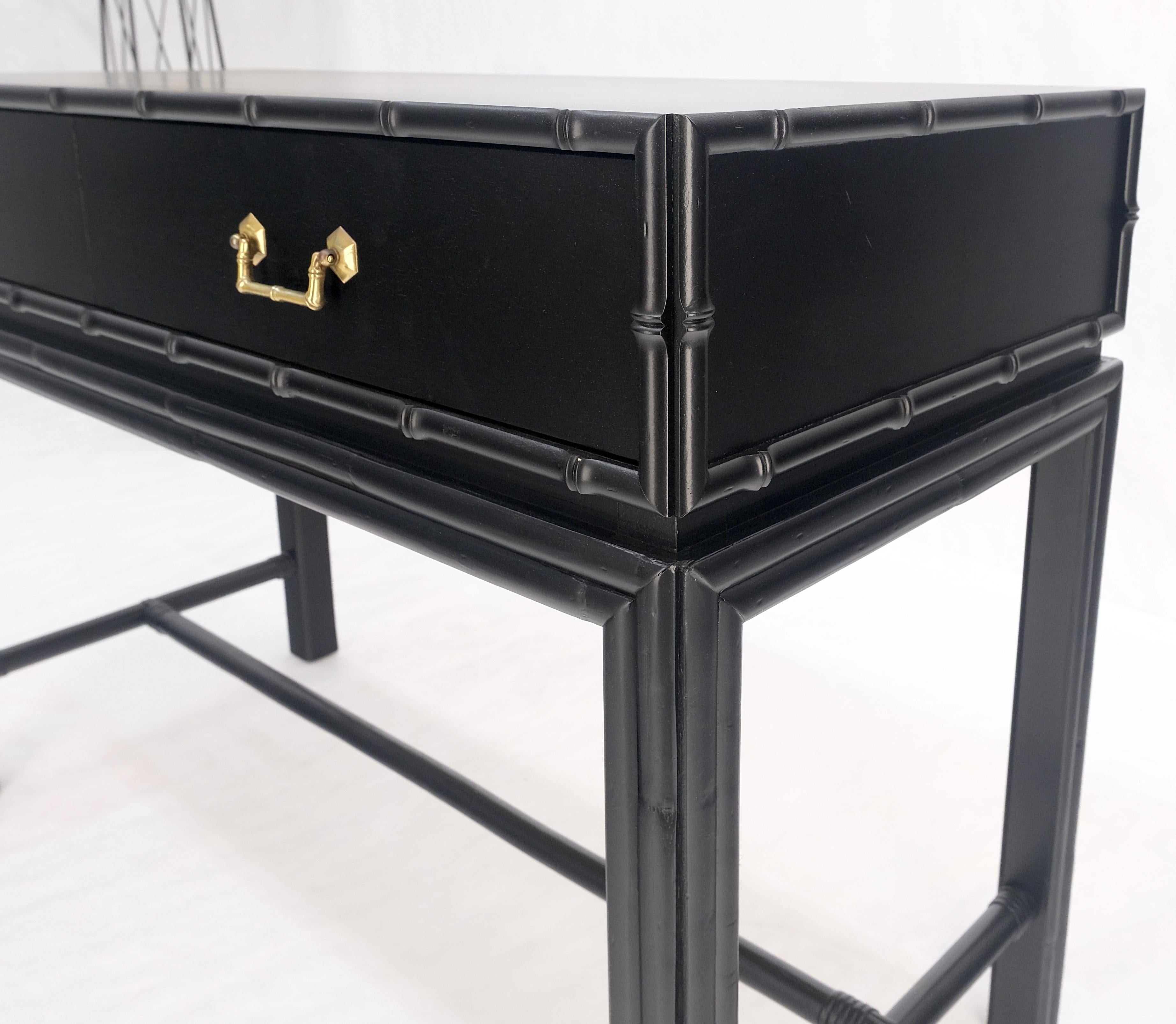 Ficks Reed Black Lacquer Faux Bamboo Solid Brass Pulls Two Drawer Console Desk For Sale 6