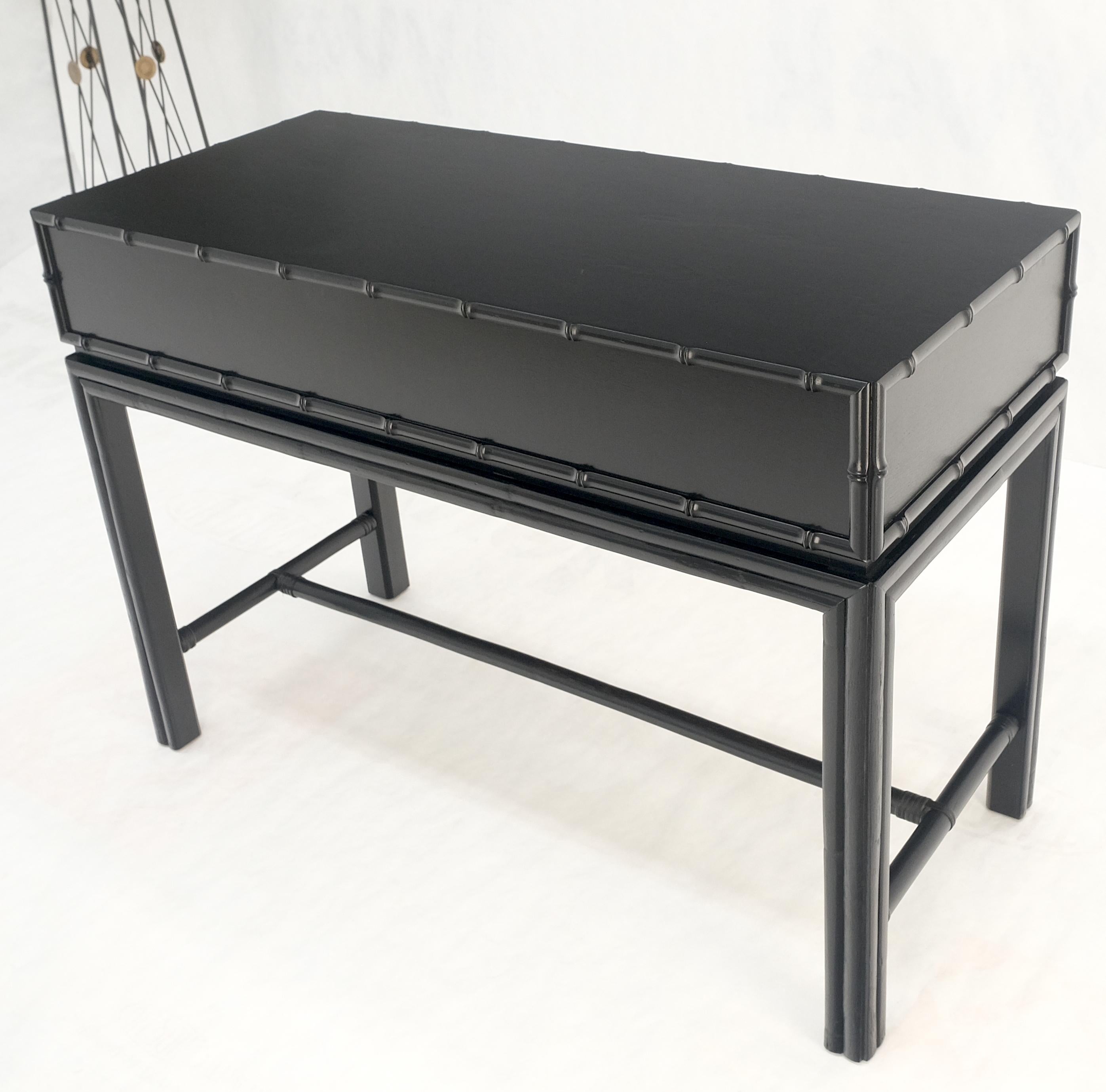 Ficks Reed Black Lacquer Faux Bamboo Solid Brass Pulls Two Drawer Console Desk For Sale 9