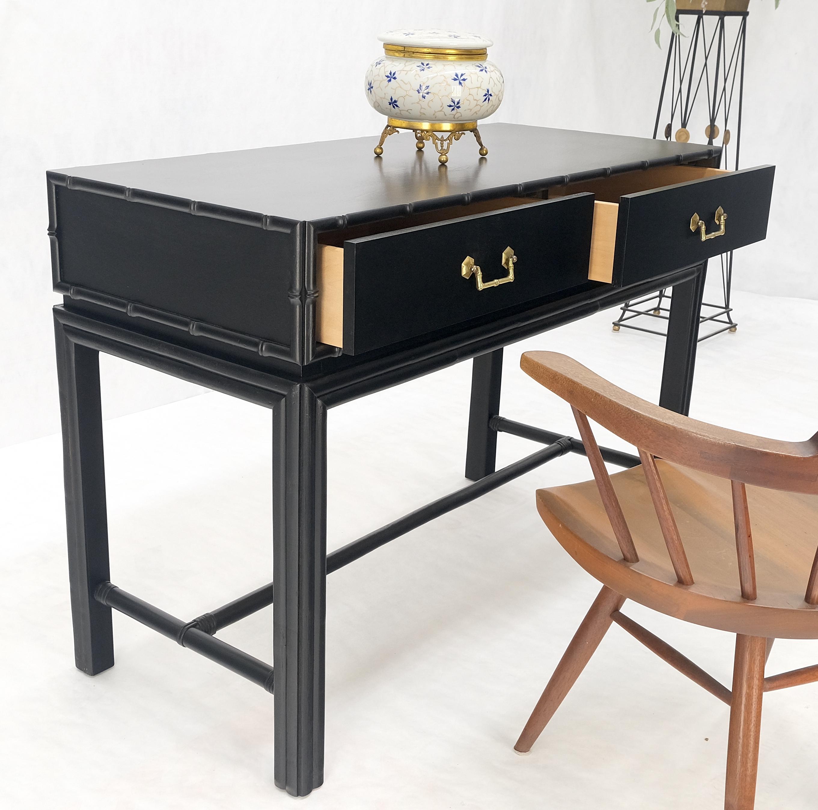 Ficks Reed Black Lacquer Faux Bamboo Solid Brass Pulls Two Drawer Console Desk For Sale 1