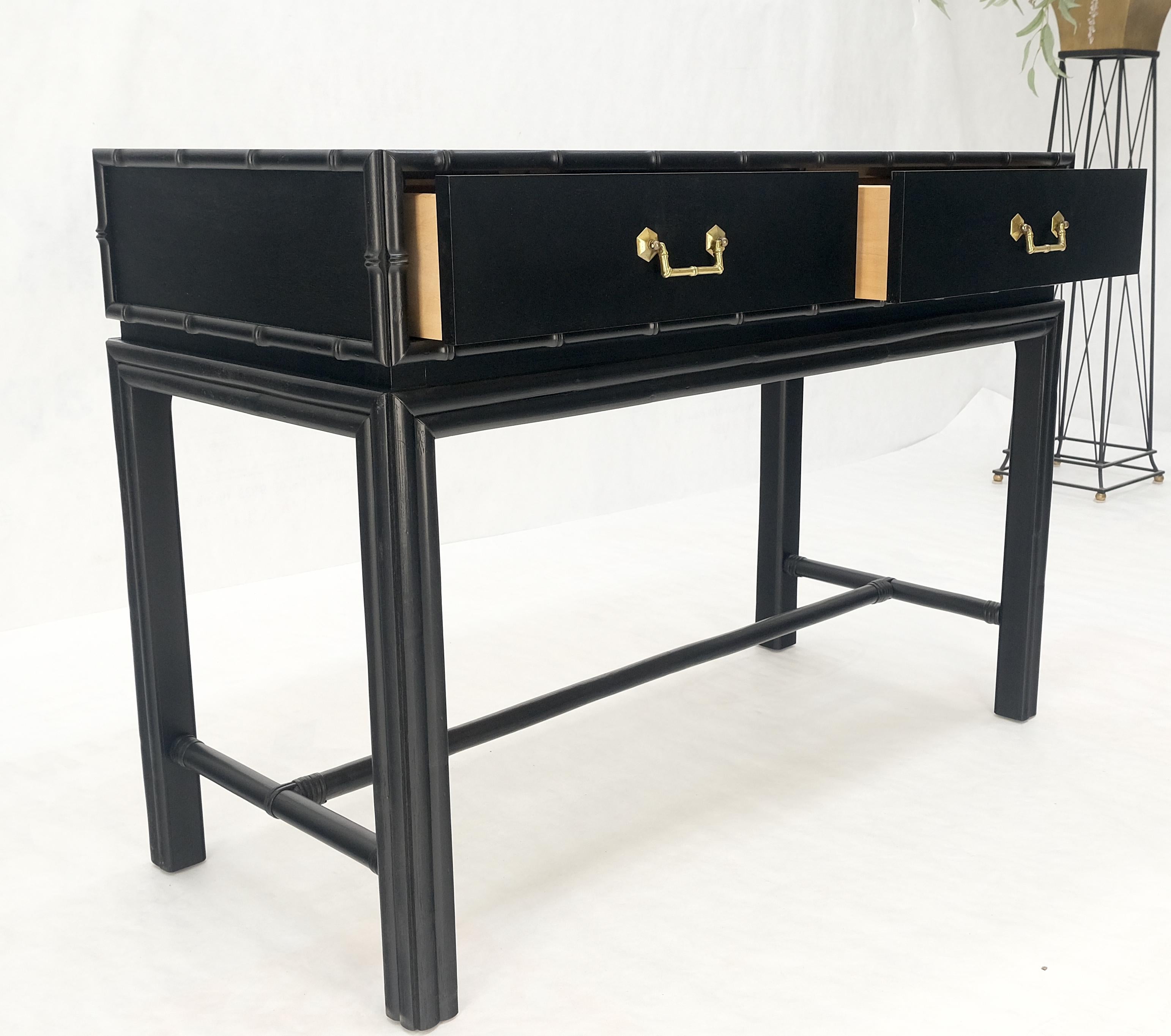 Ficks Reed Black Lacquer Faux Bamboo Solid Brass Pulls Two Drawer Console Desk For Sale 2