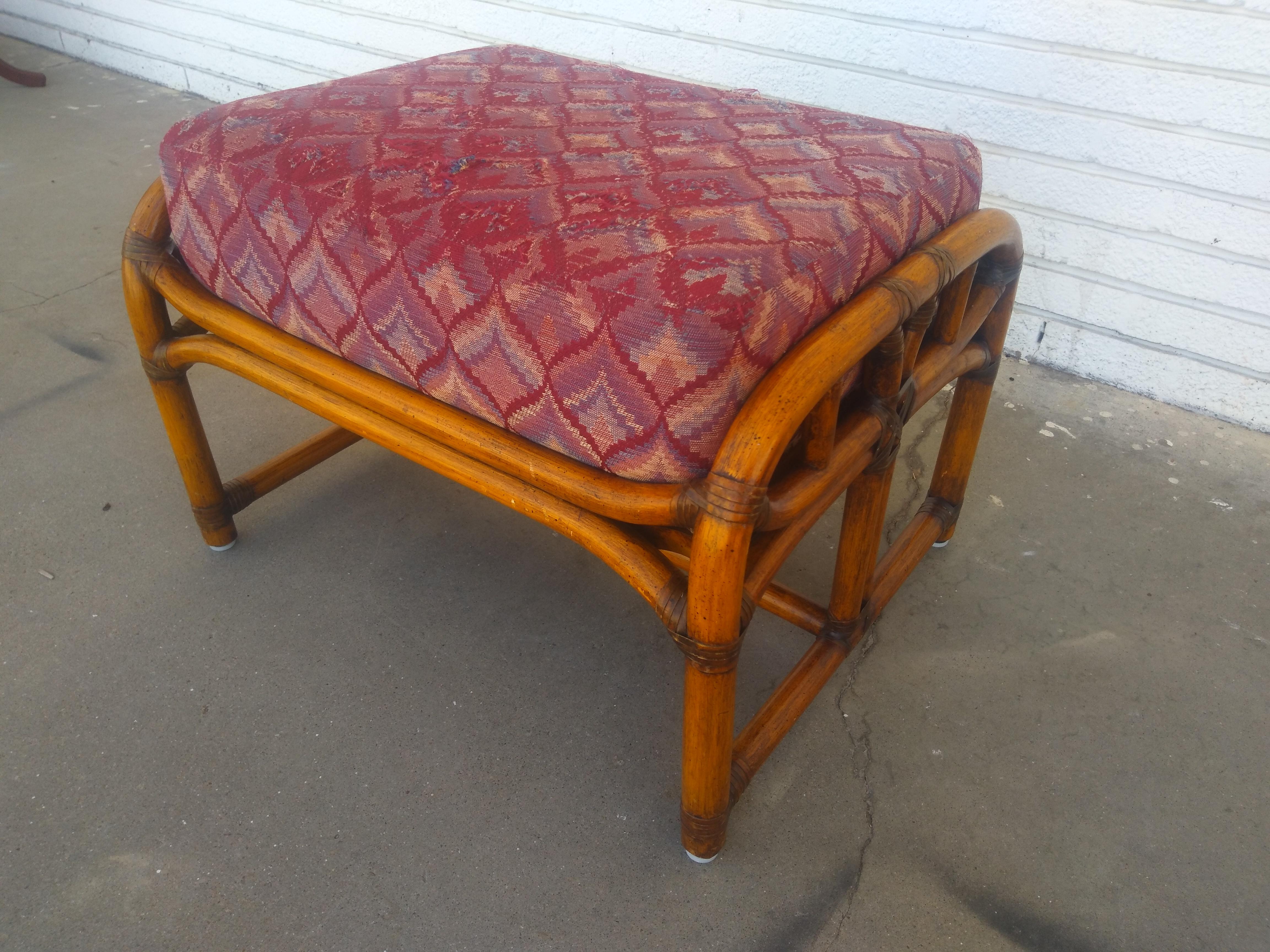 Raro sofá Ficks Reed Boho Chic Bambú 3 plazas (otomana y tumbonas) Tapicería en venta