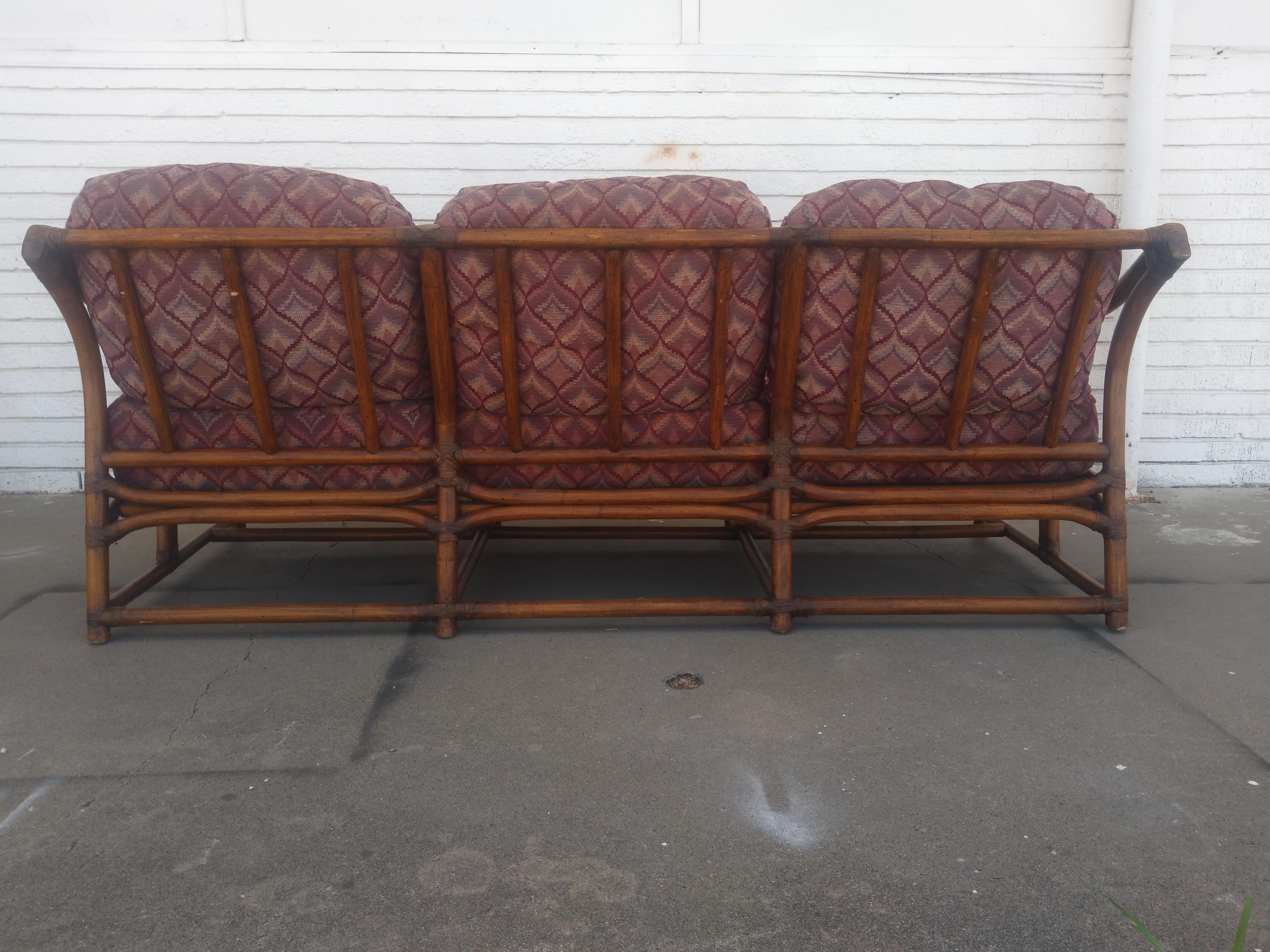 Raro sofá Ficks Reed Boho Chic Bambú 3 plazas (otomana y tumbonas) en venta 1
