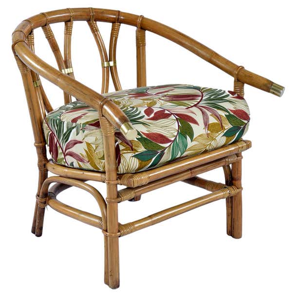 Ficks Reed Brass Accent Campaign Style Bamboo Rattan Armchair For Sale ...