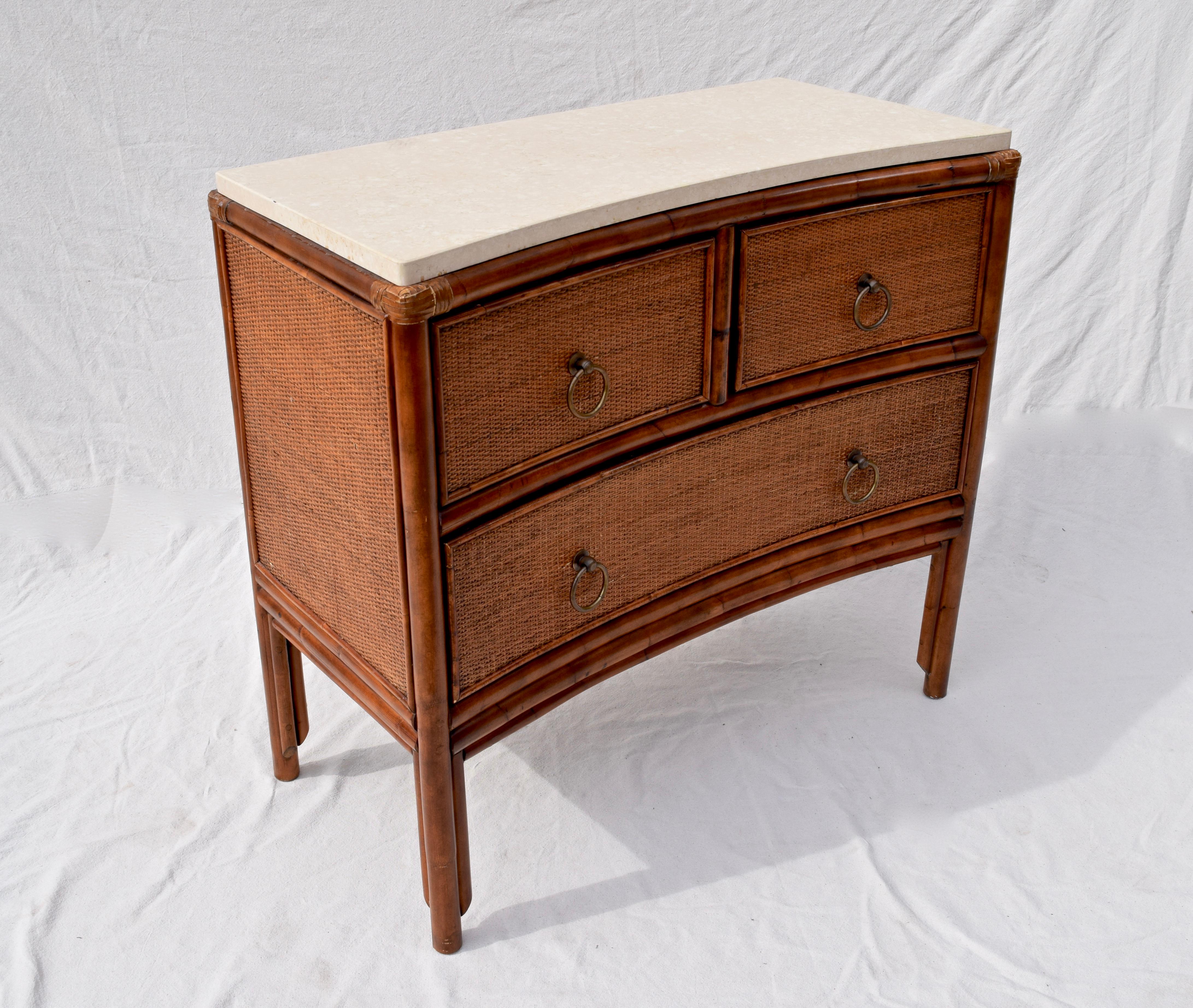 American Ficks Reed Caned Bamboo and Marble Chest of Drawers