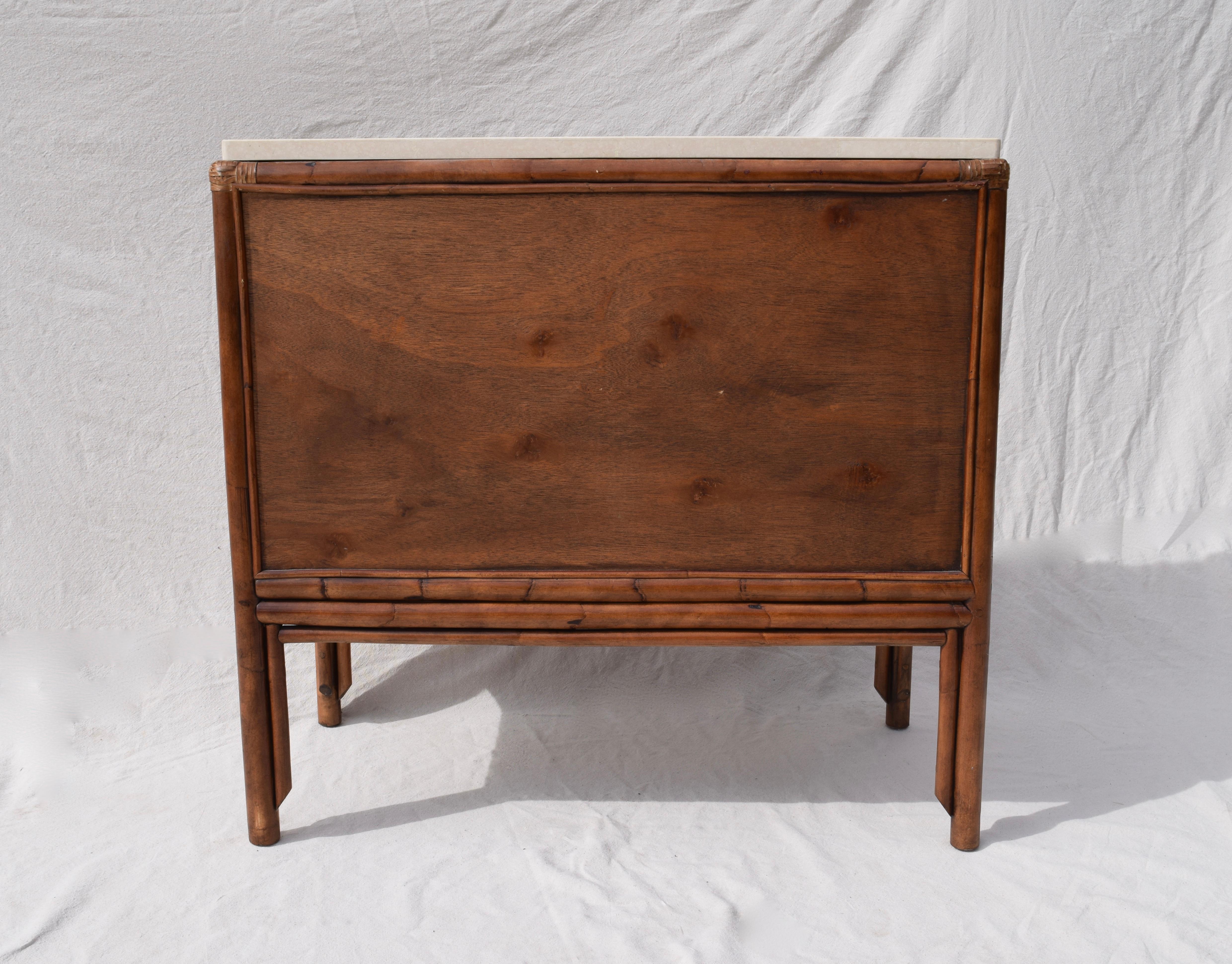 Leather Ficks Reed Caned Bamboo and Marble Chest of Drawers