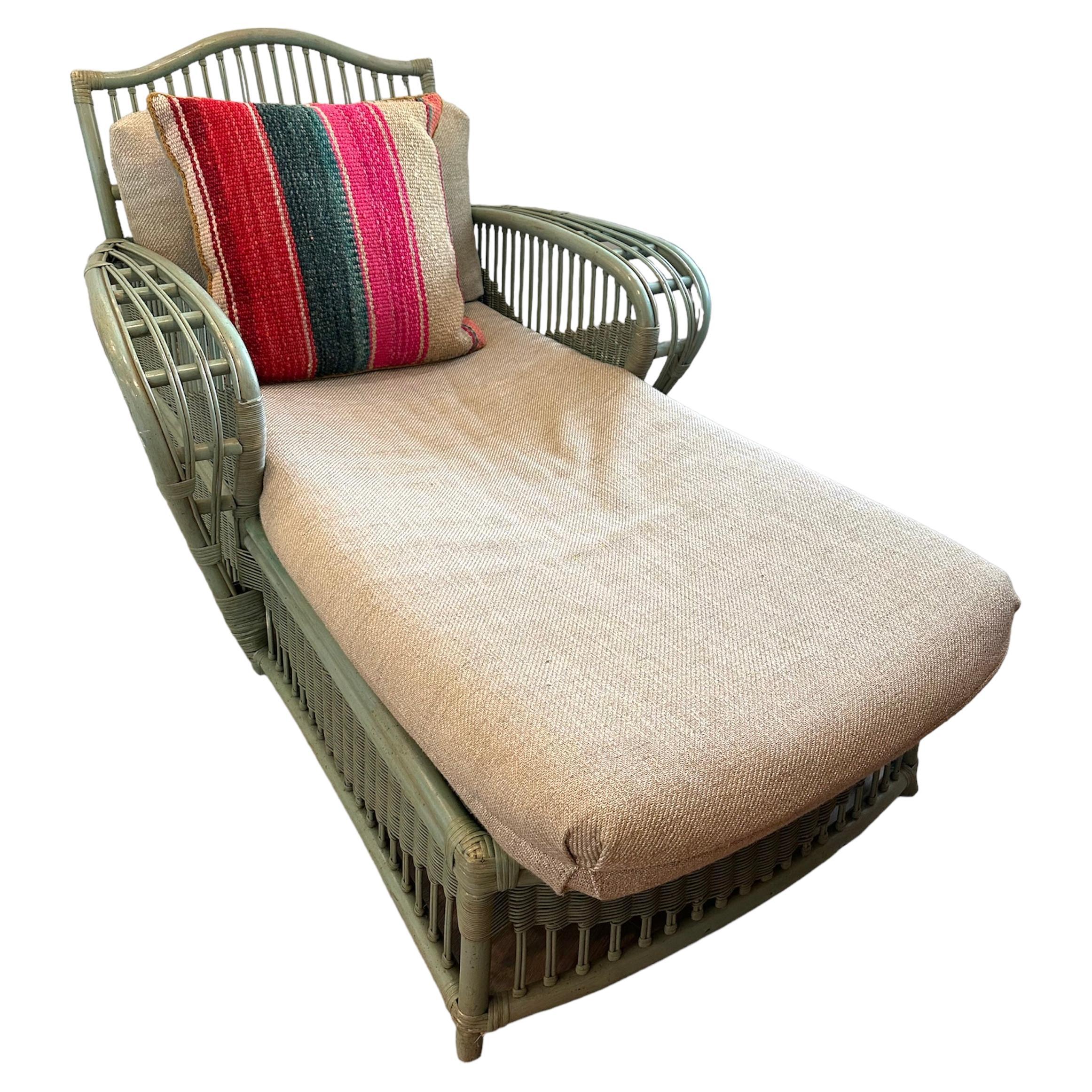 Ficks Reed Chaise with Original Pillows with New Upholstered For Sale