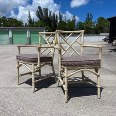 Ficks Reed Chinese Chippendale Brighton Fretwork Style Rattan Armchairs, a Pair