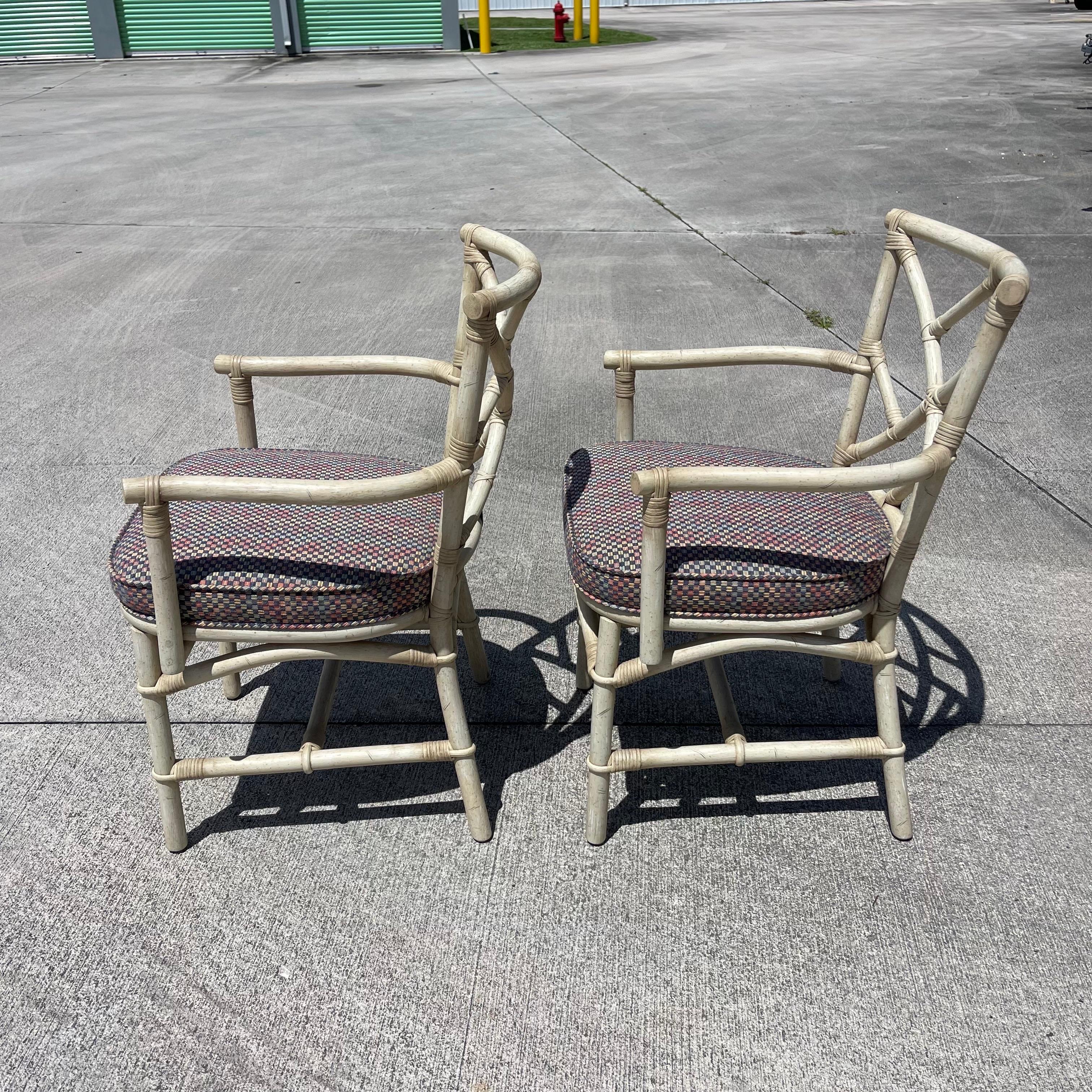 Ficks Reed Chinese Chippendale Brighton Fretwork Style Rattan Armchairs, a Pair 1