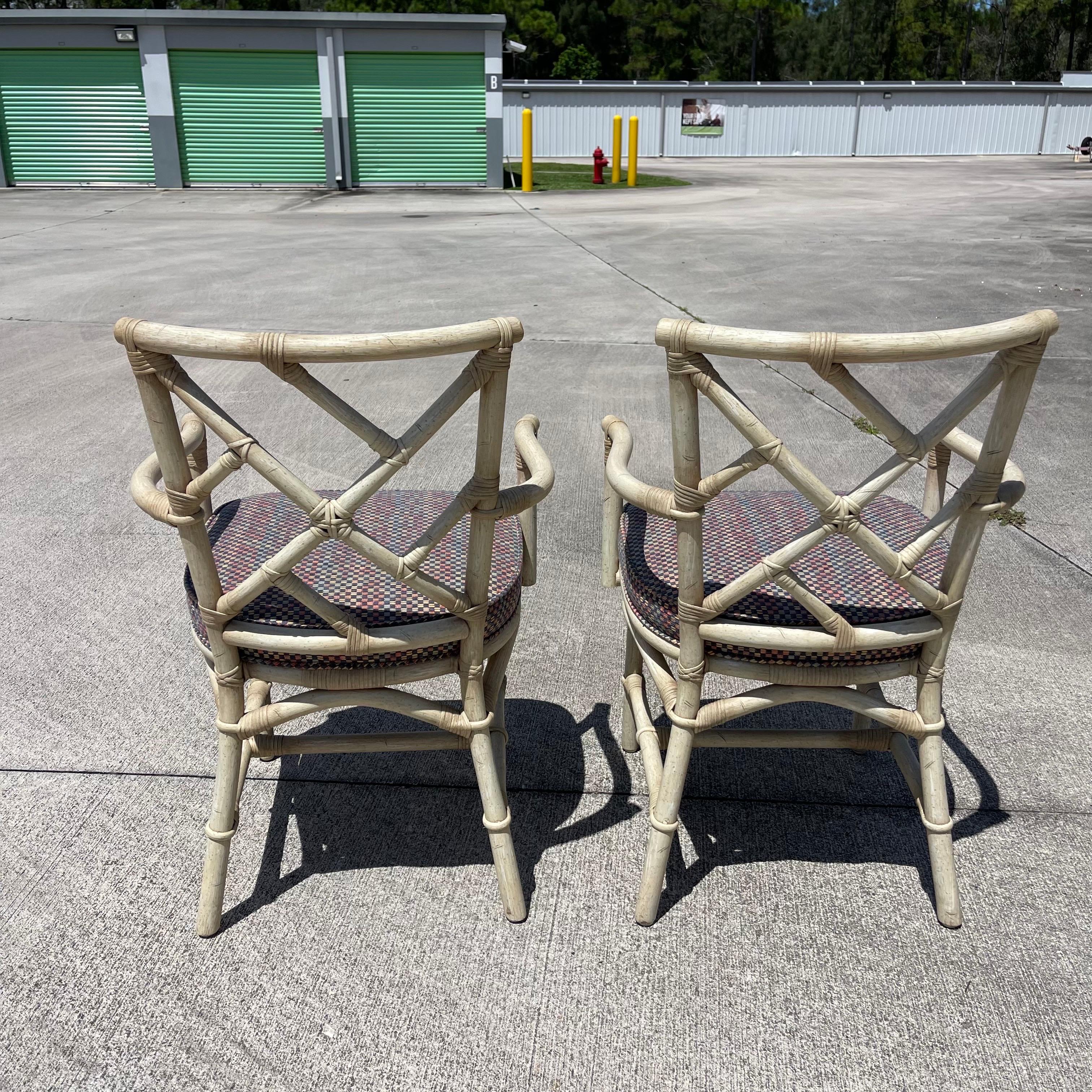 Ficks Reed Chinese Chippendale Brighton Fretwork Style Rattan Armchairs, a Pair 2