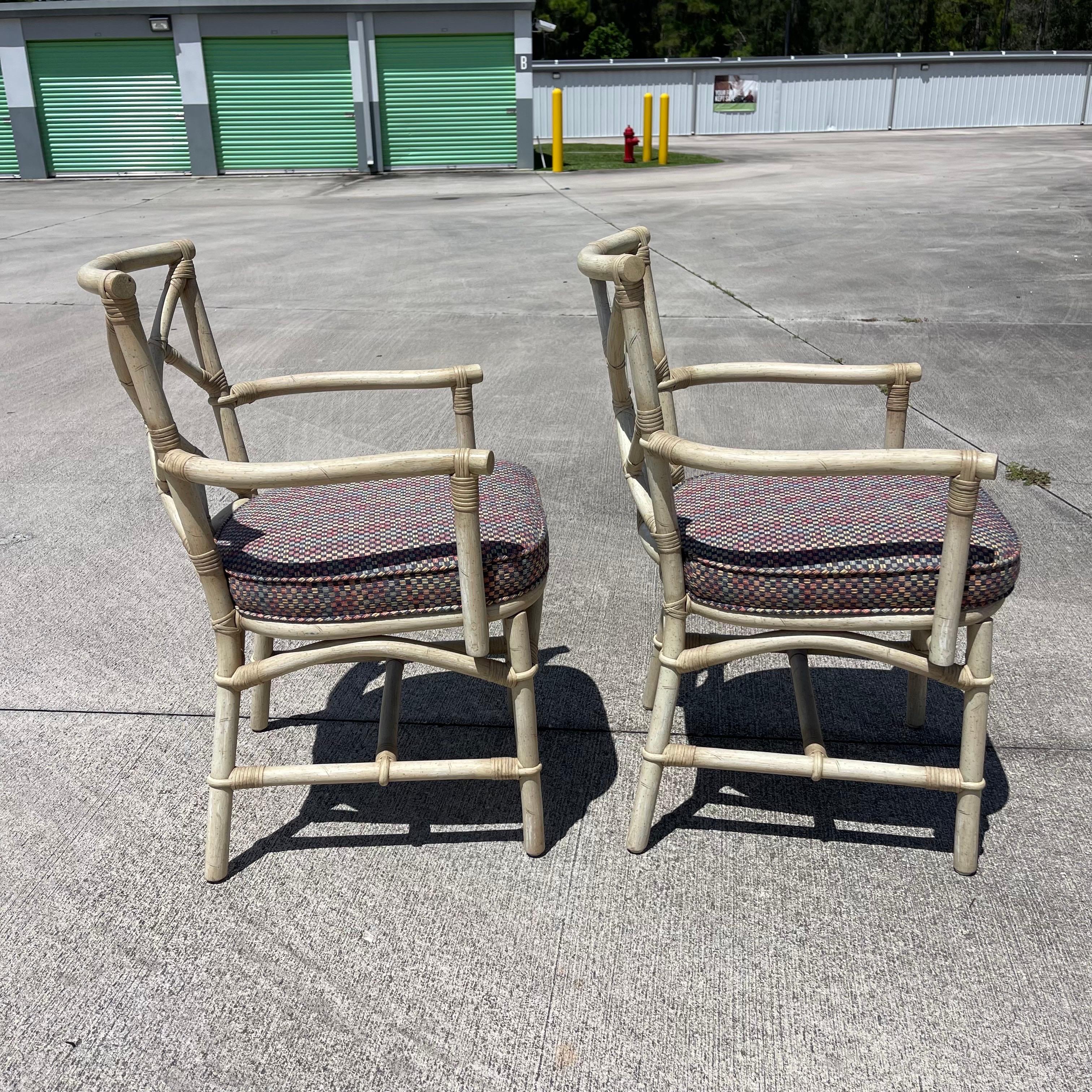 Ficks Reed Chinese Chippendale Brighton Fretwork Style Rattan Armchairs, a Pair 3